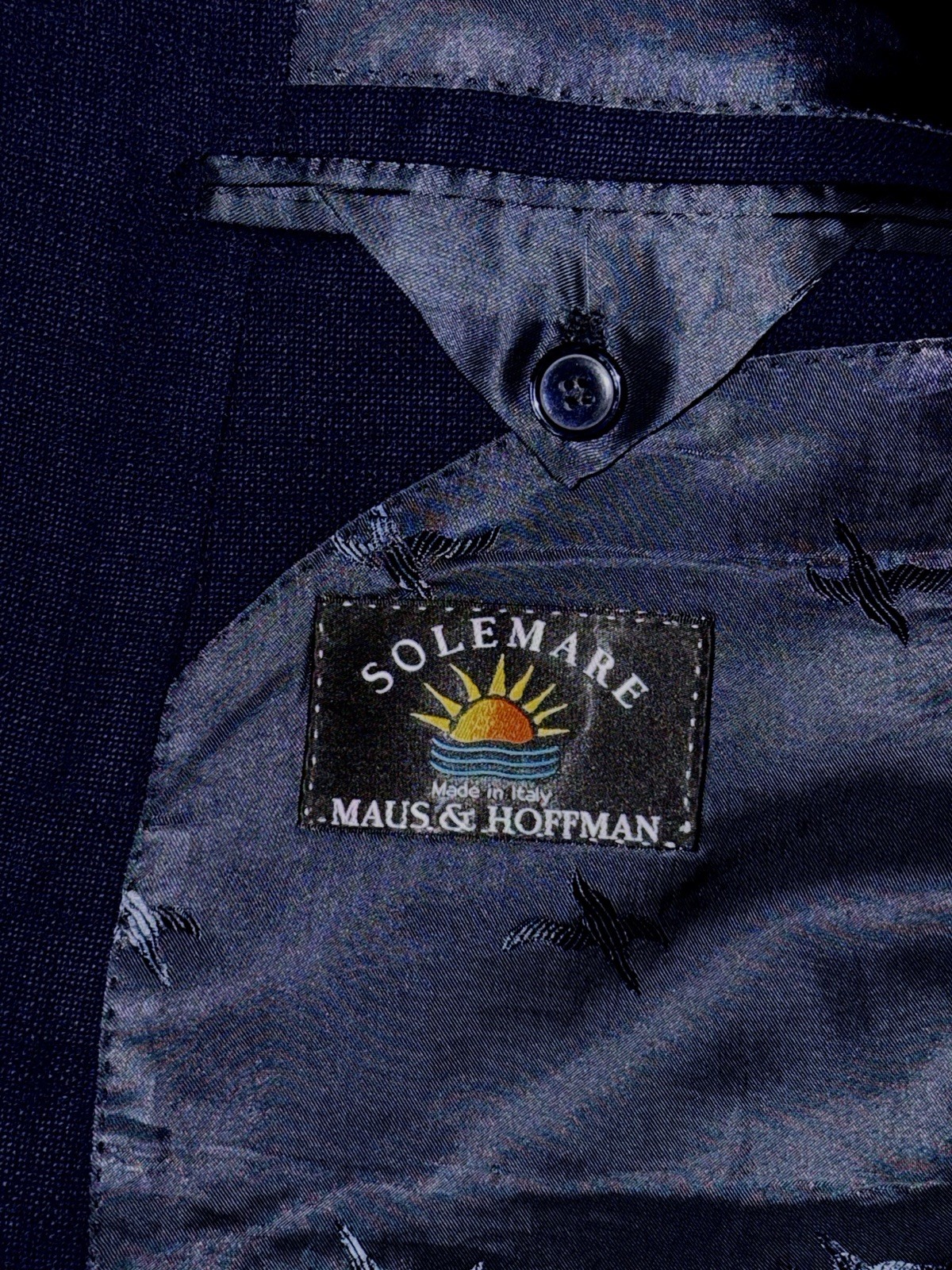 $3500 Solemare Hand-Tailored Navy Italian Hopsack Blazer Gold/Enamel Buttons 42