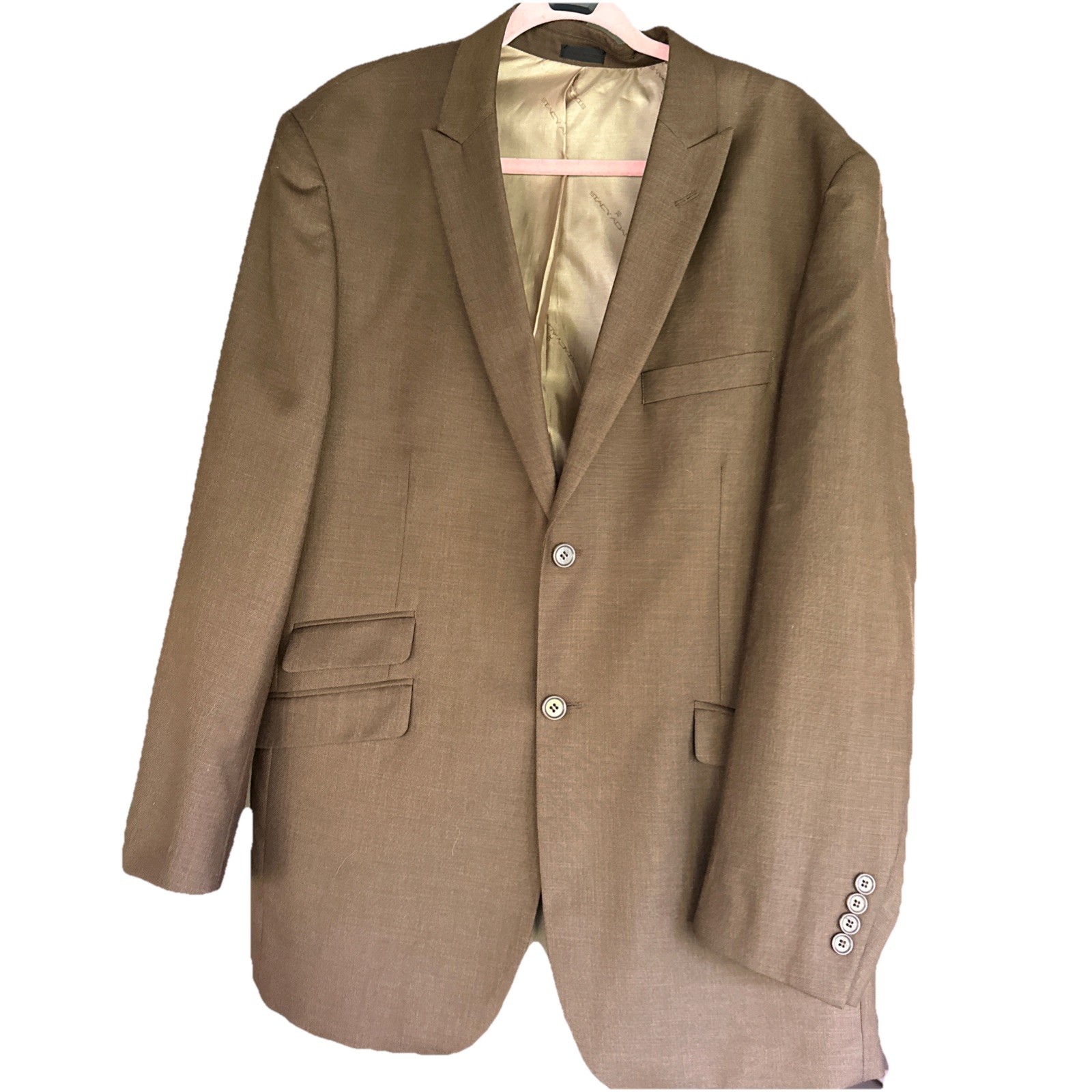 Stacy Adams Gold 2-Piece Suit Mens 35R Brown Ticket Pocket Blazer