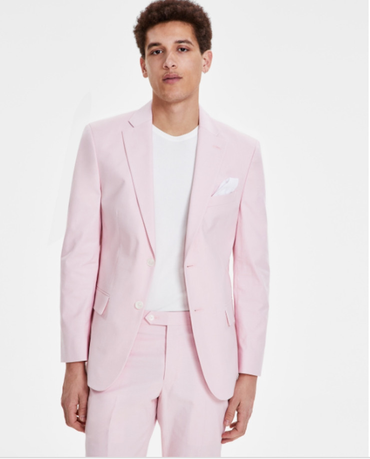 Tommy Hilfiger Mens Modern fit Linen Jacket Blazer 40 Short Pink Solid Stretch