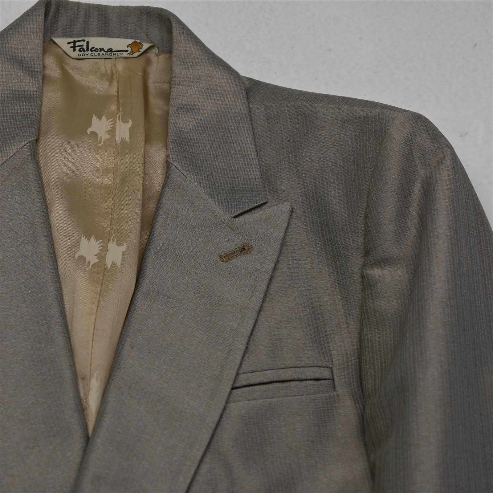 Vtg USA Made 3 Piece Double Breasted 36R 28×32 Beige Vest Mens Jacket Pants Suit