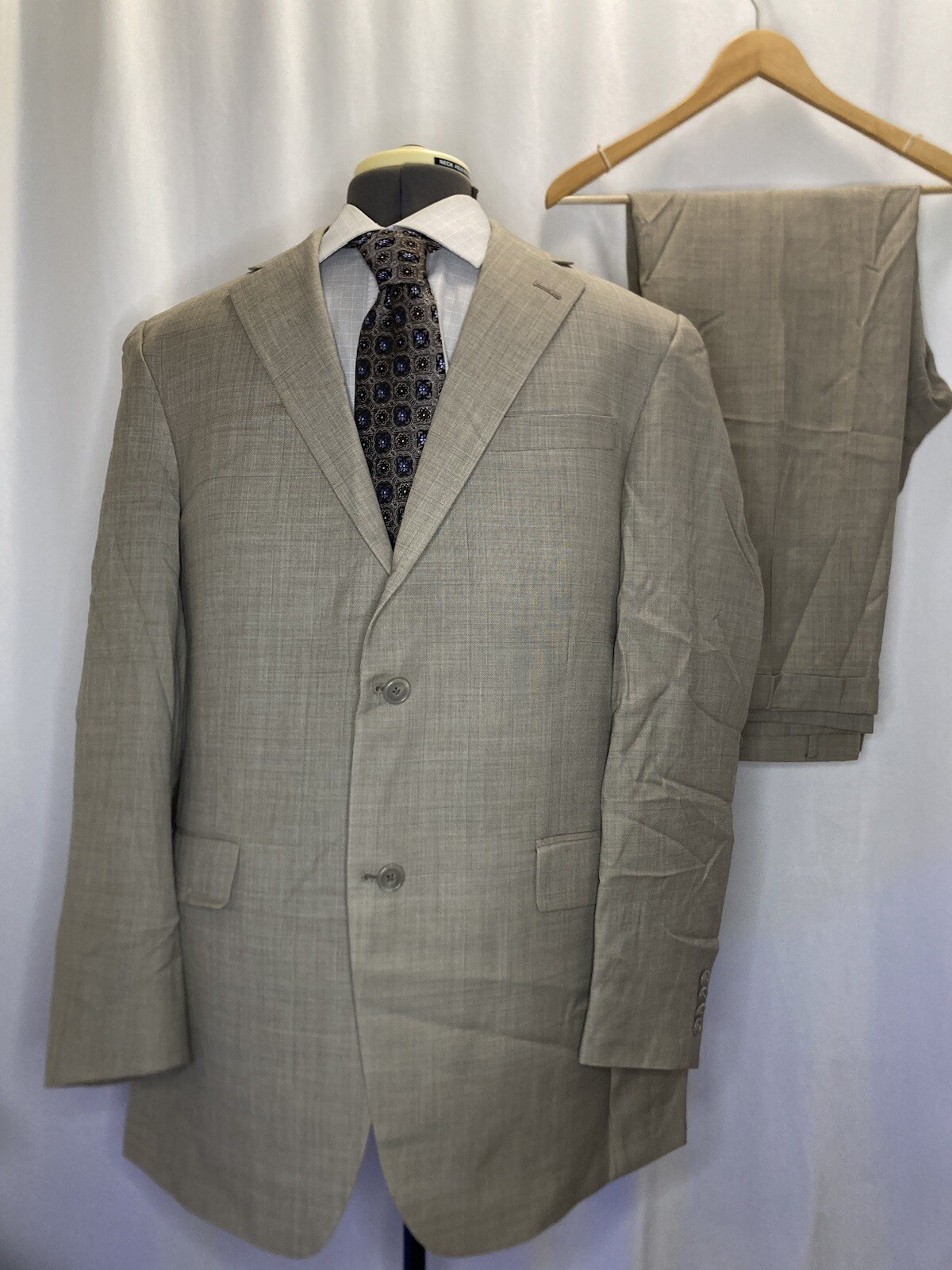 Mens 41L Suit 36×32 2 Piece Beige Wool Large Blazer Sport Coat Jacket USA Reed