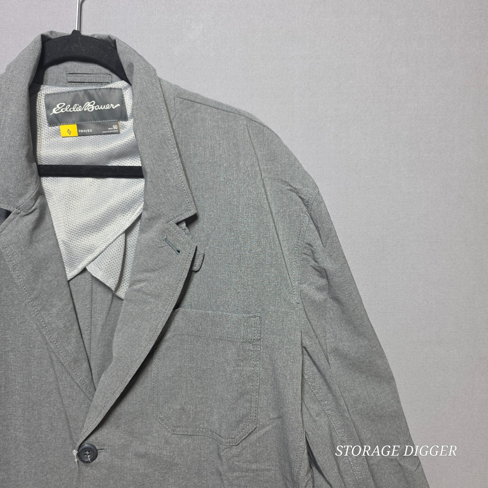 Eddie Bauer Travex Blazer Jacket Mens 50 Gray Mesh Lined Single Breasted Travel