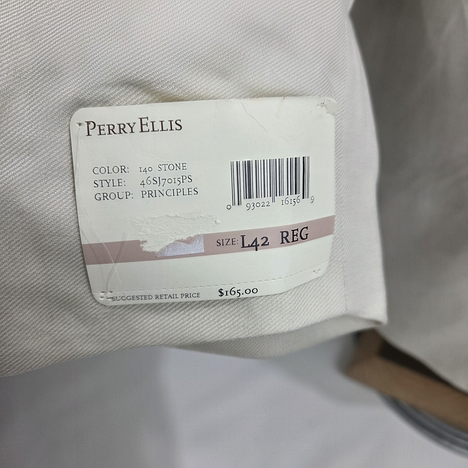 Perry Ellis Mens Suit 42L Ivory Linen Tencel Blend 2 Piece 32×30 NEW