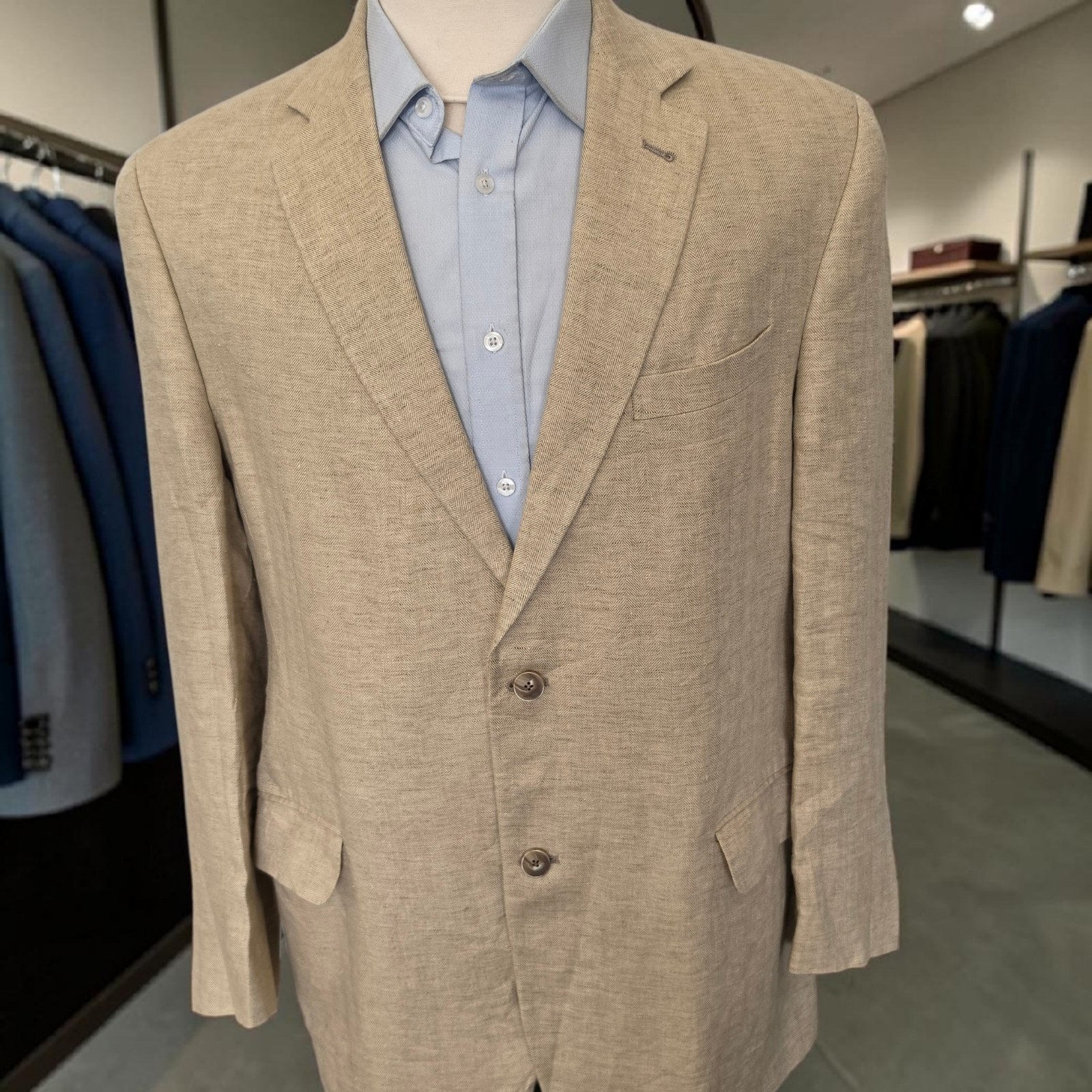 Jack Victor Linen Blazer 44r Dual Vent Chevron Woven In Italy