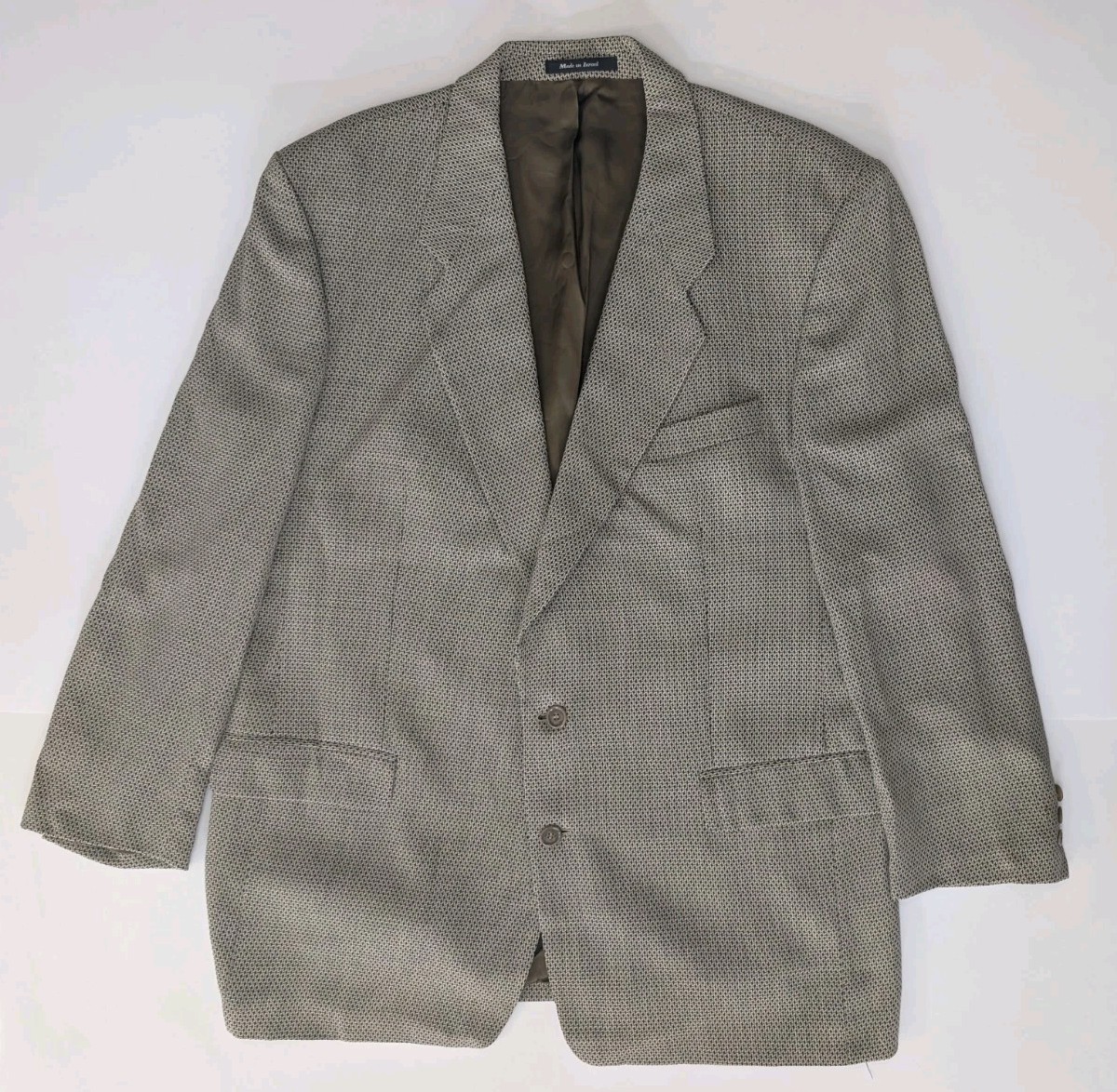BAGIR Brown Gold Bouclé Tweed Open Weave Puppytooth Wool Sport Coat Jacket 46L