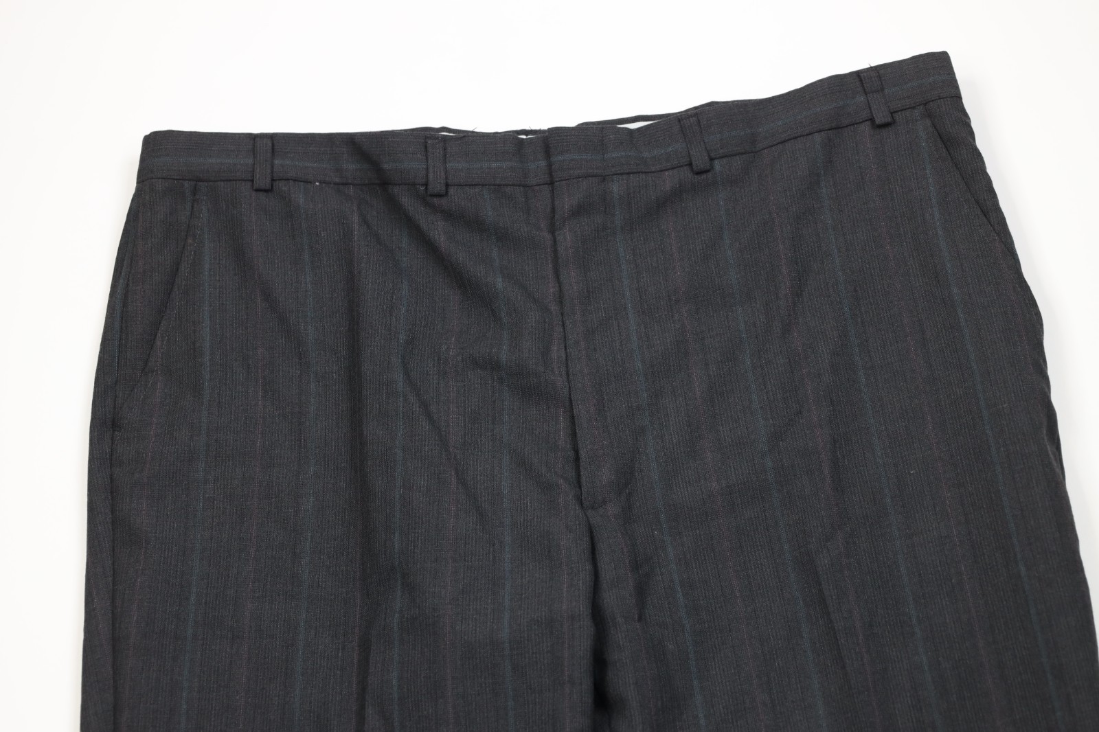 Vtg 90s Streetwear Mens 52L 2 Piece Wool Striped Suit Wide Leg Gray 44×32 USA
