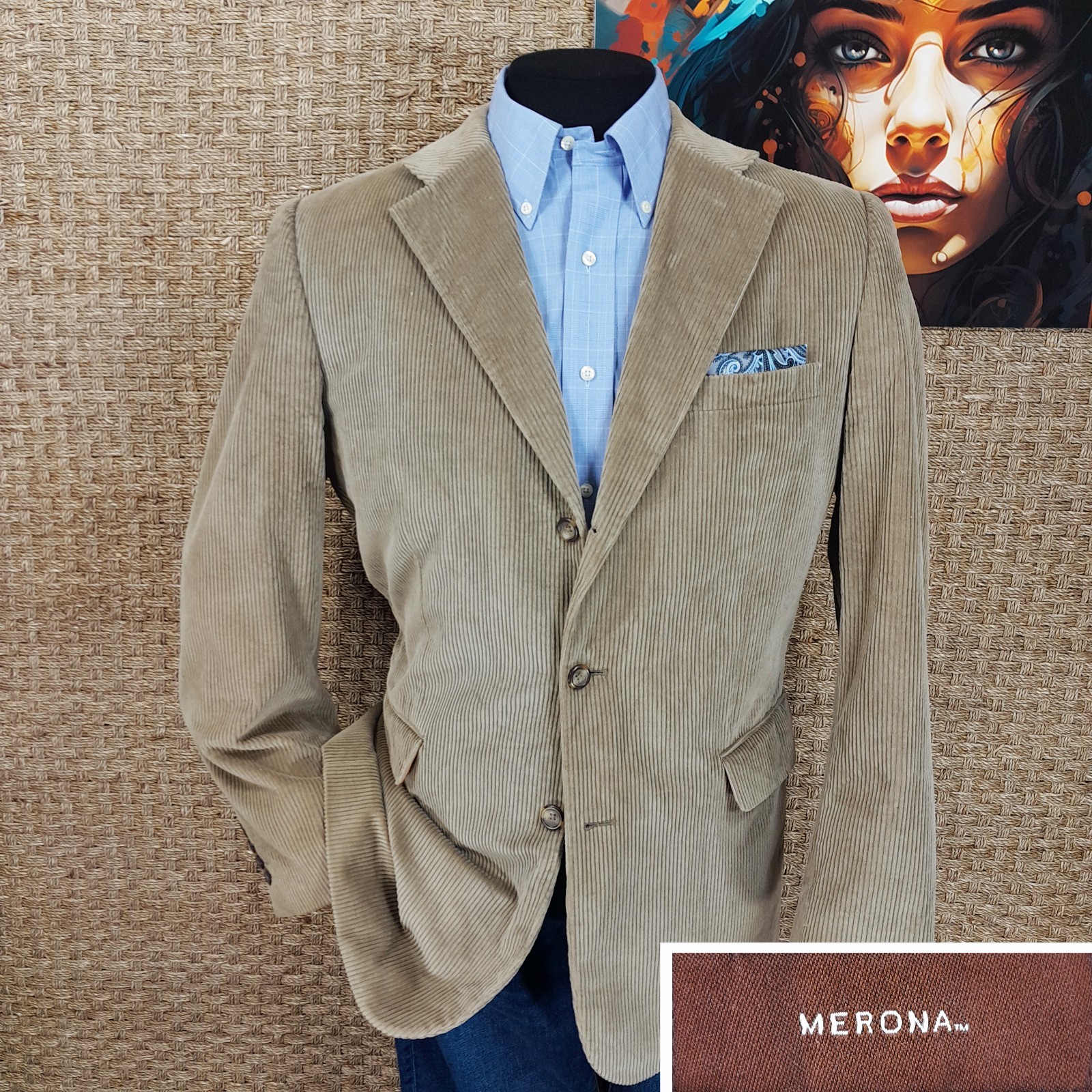 Merona Mens 40L CORDUROY Fall/Winter Sport Coat Light Brown Medium Wale 3-Button