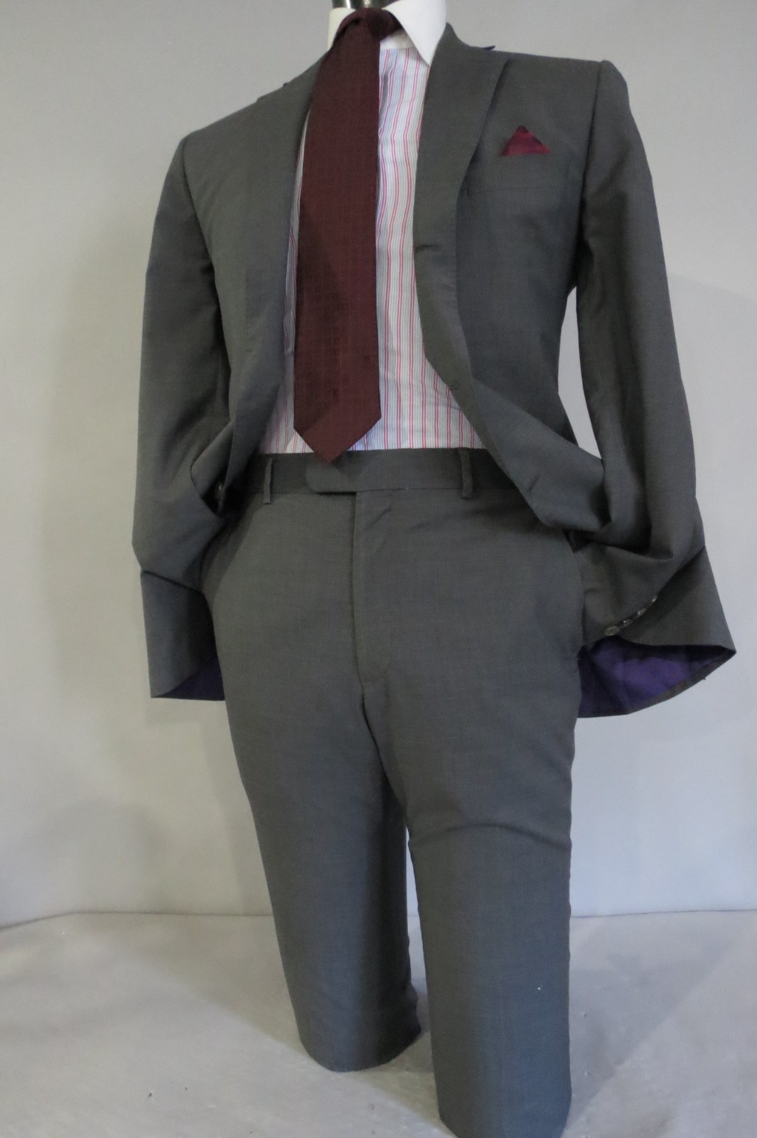 Current Southwick hand Tailored USA Smoke Gray side vent flat front suit 38 R