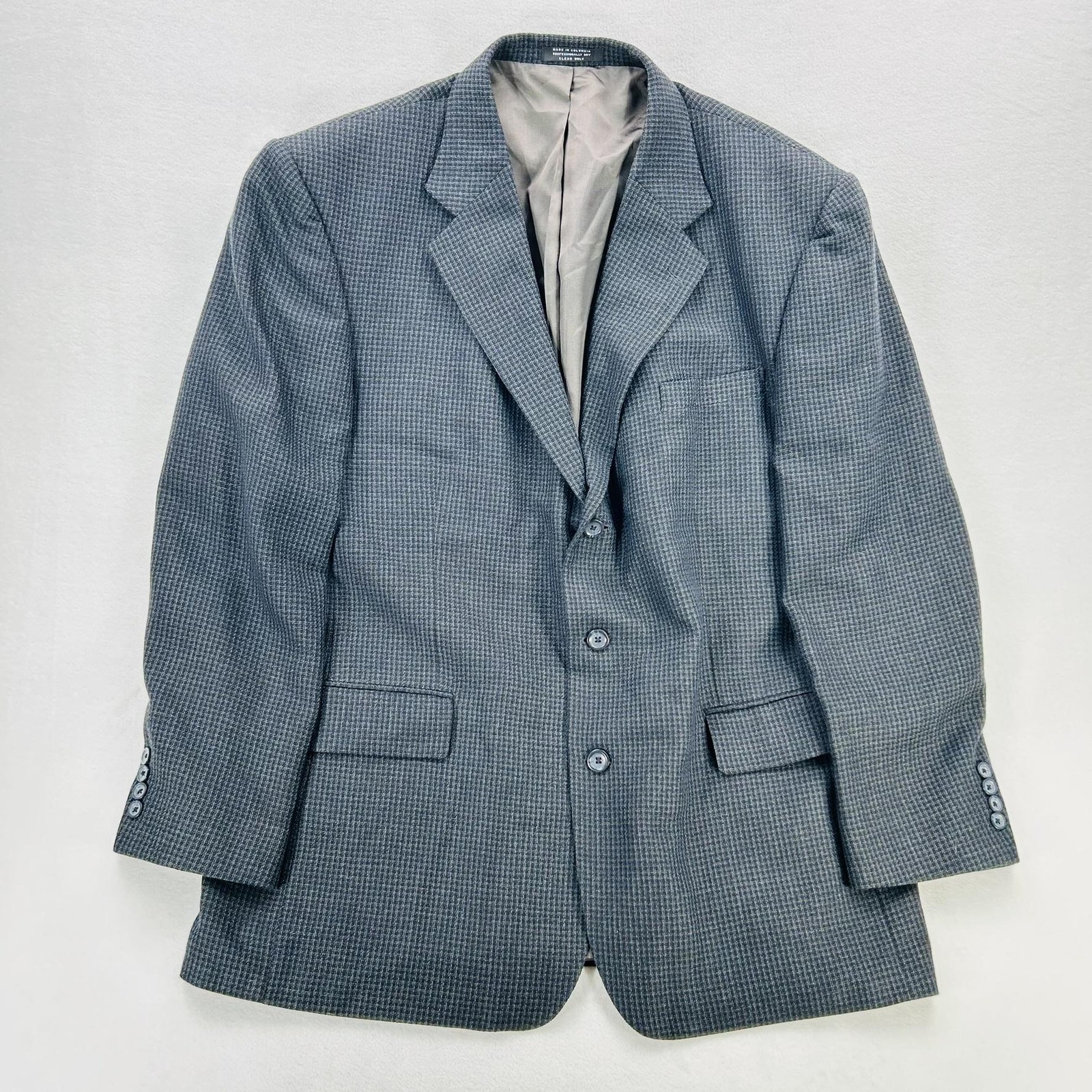 Oscar De La Renta Blazer Mens 46R Gray Check Wool Sport Coat Two Button Colombia