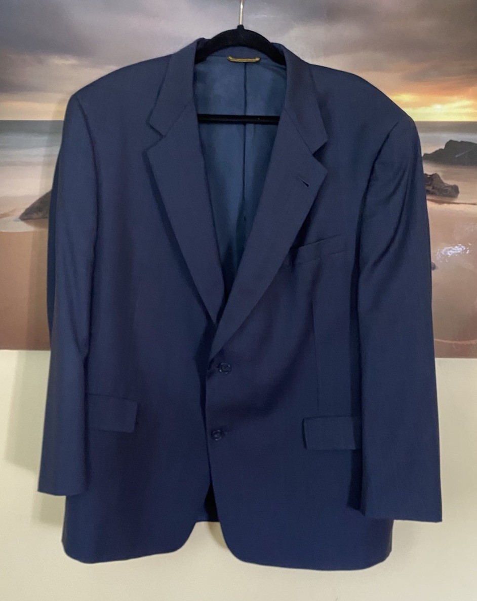 VTG Hart Schaffner Marx Men Navy Blue Windowpane Blazer 48 (see measurements)