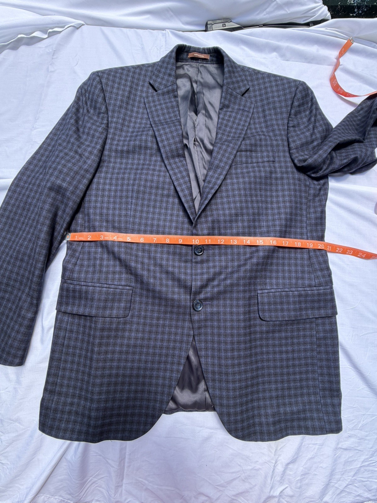 Peter Millar 40R Sport Coat Blazer Blue Gray Wool Cashmere Check Made Canada