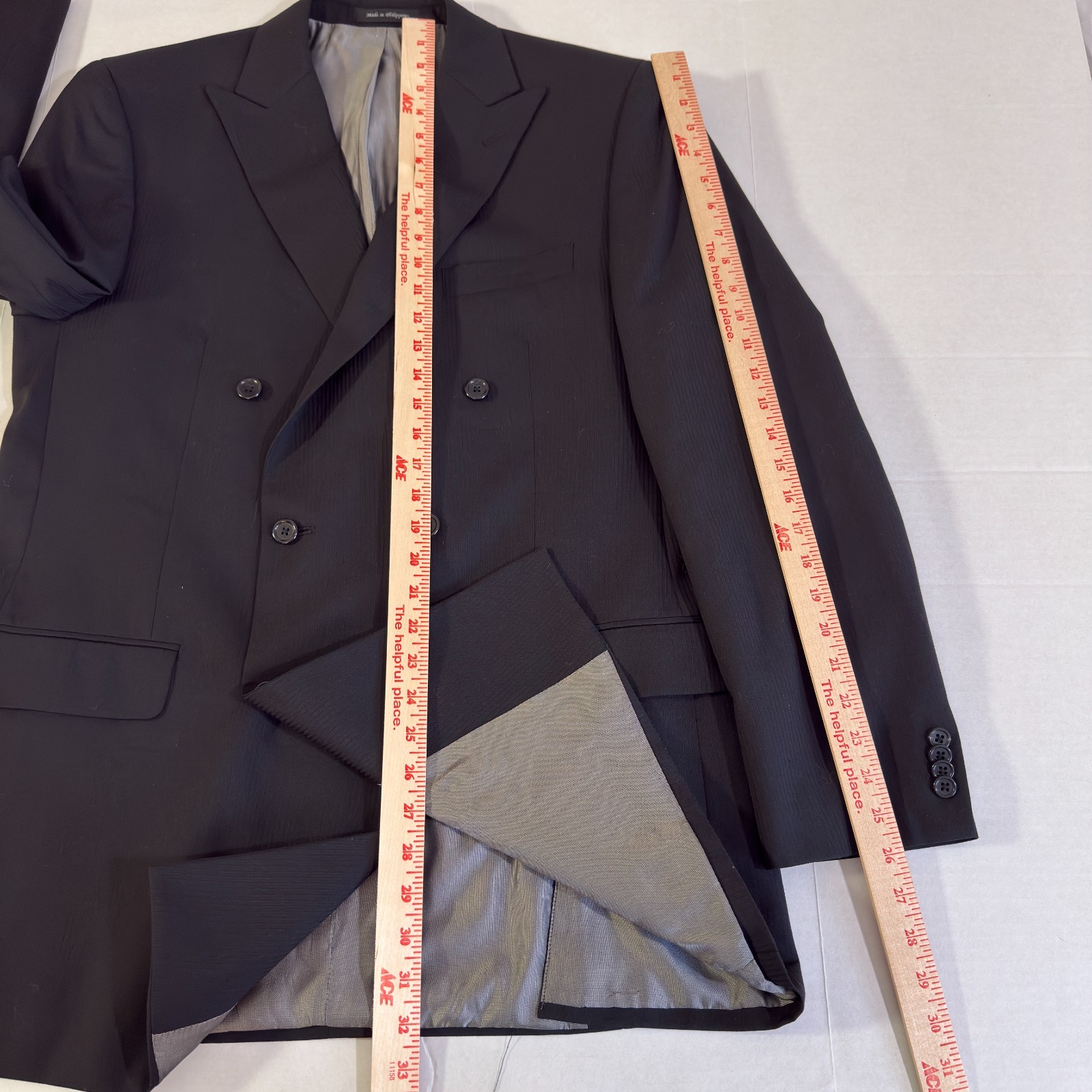 Michael Kors Suit Mens 42L Black Herringbone 6×2 Double Breasted Pants 35×34