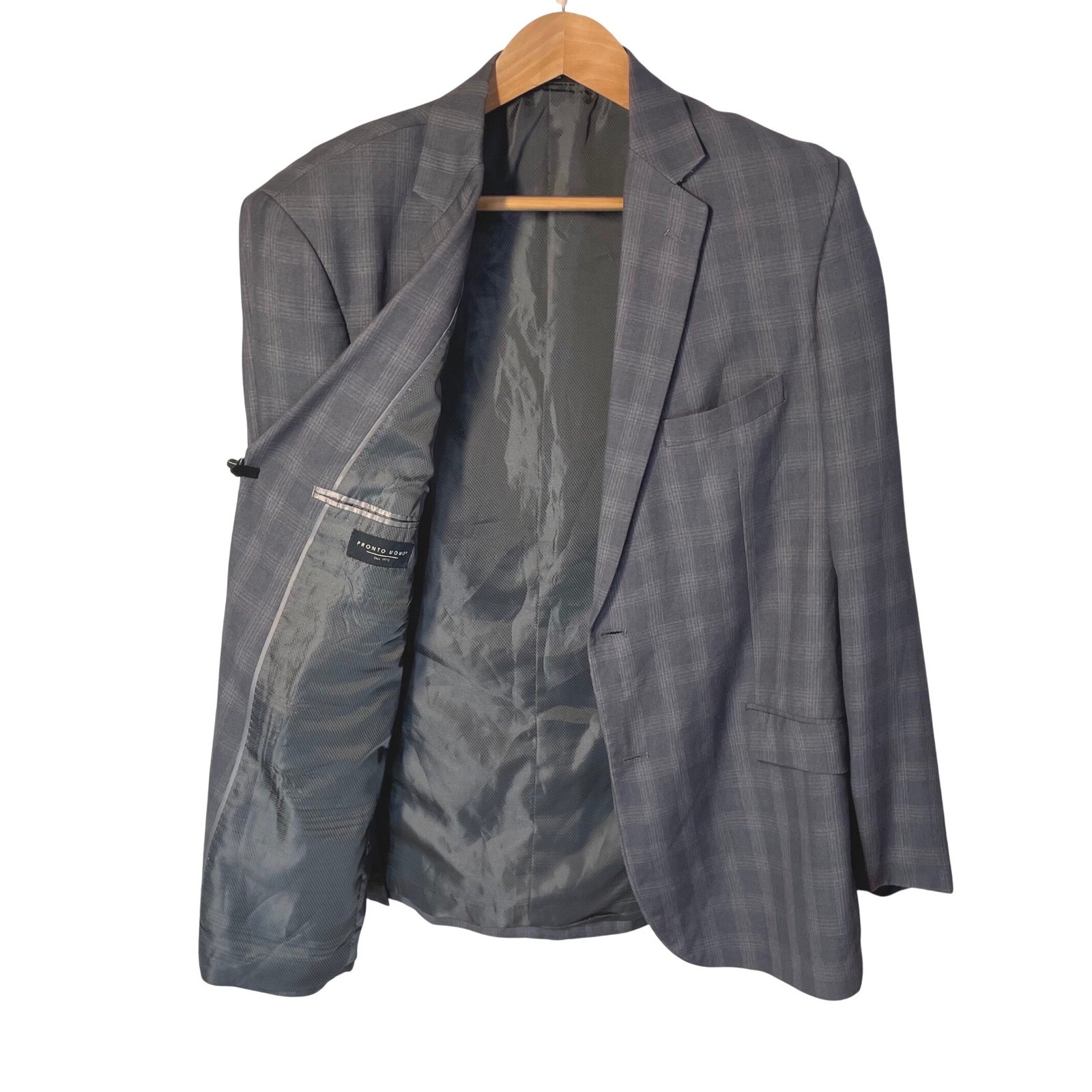 Pronto Uomo Mens Grey Glen Plaid Two Button Blazer Sport Coat Jacket 44L Luxury