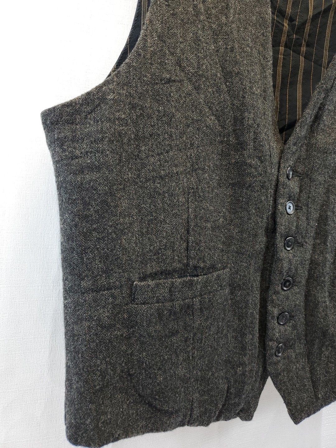 Vtg Y2K Old Navy Wool Suit Vest Gray Button Old Money Rockabilly Preppy Punk Lrg
