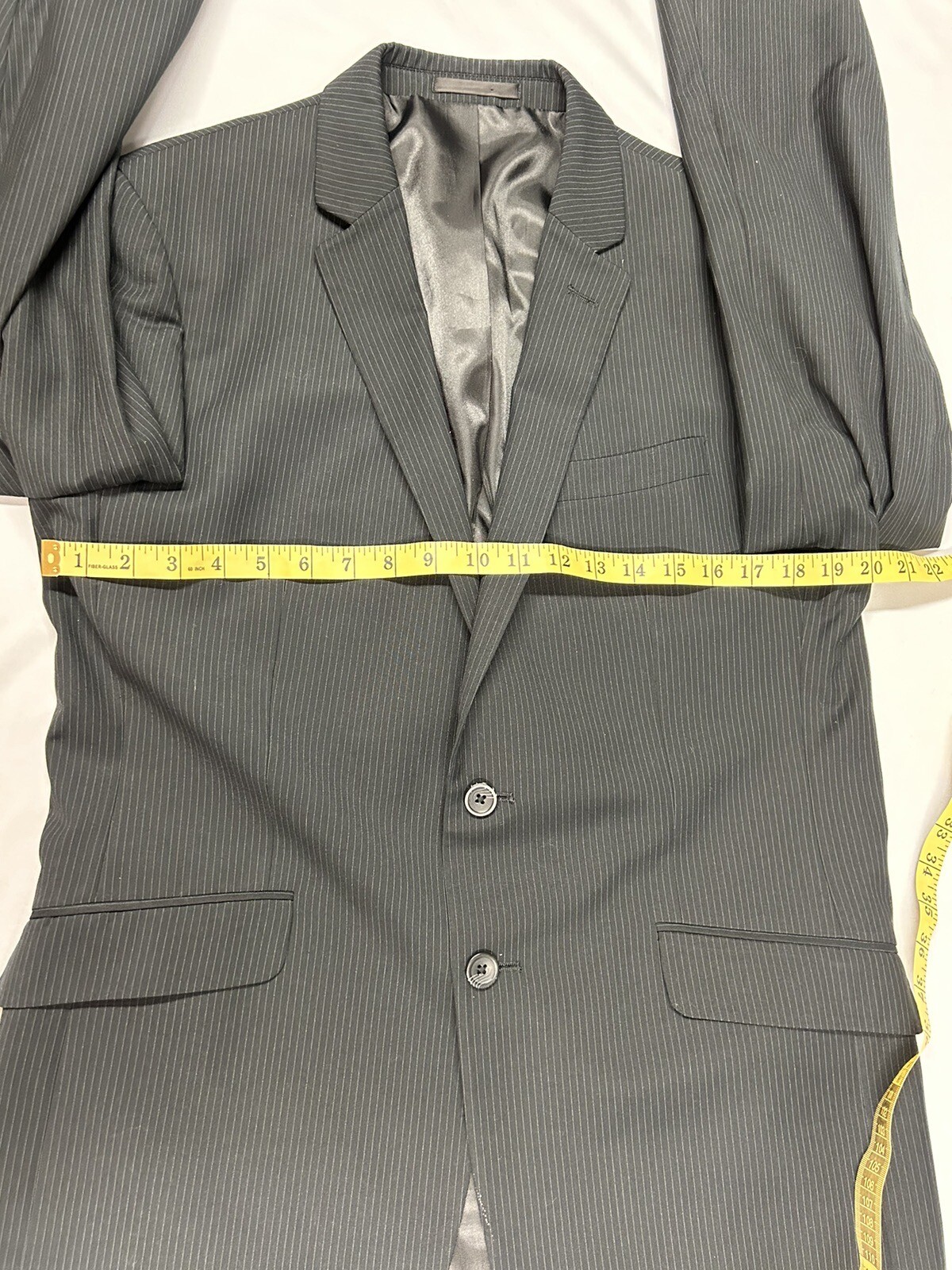 Kenneth Cole Mens Black Pinstripe Blazer Jacket Sport Coat 42R Formal Business