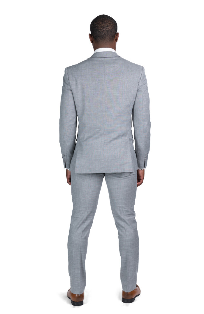 Slim Fit 2 Button Men Solid Medium Grey Suit Notch Lapel Flat Front AZAR 10036