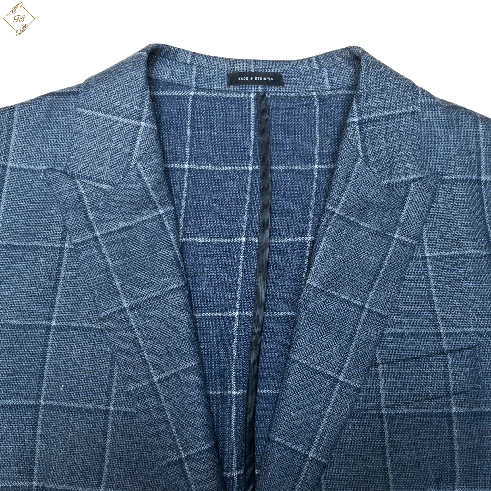 Stafford Mens Unstructured Unlined Lite Blazer 42S Blue Windowpane Sport Coat
