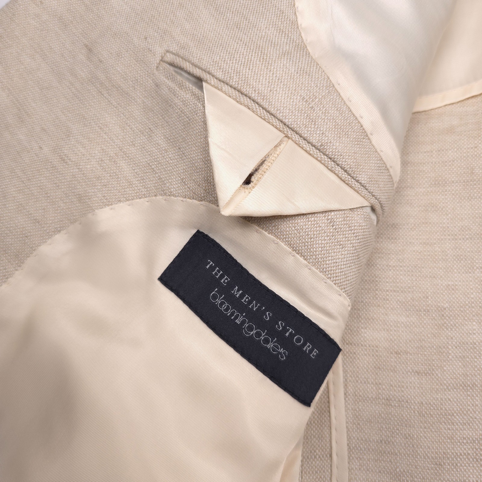 Bloomingdales Delave Linen Hopsack Sport Coat Mens 48R Solid Tan Blazer Jacket