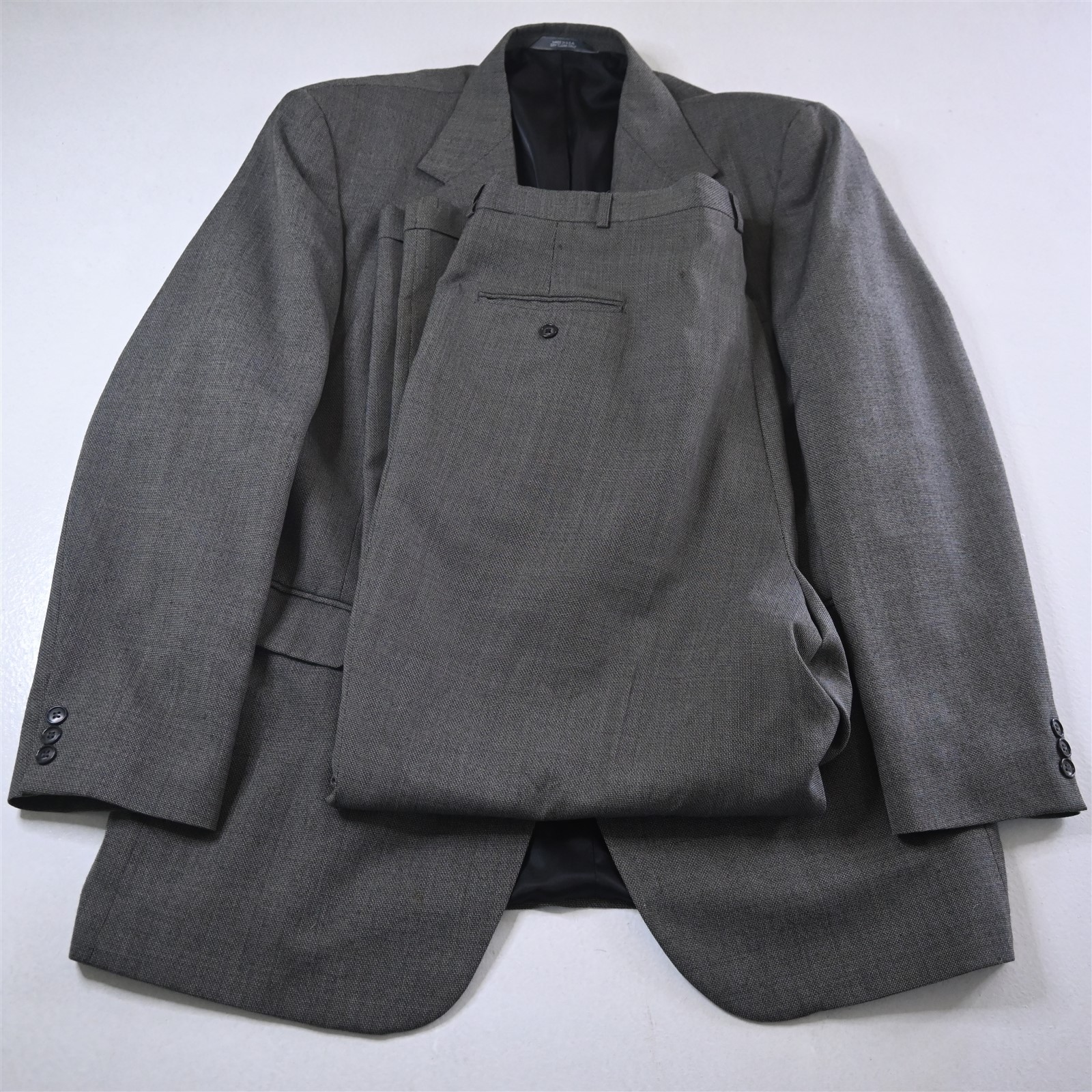 Vtg USA Made Haggar 46L 40×32 Gray Birdseye Mens Jacket Pants Suit