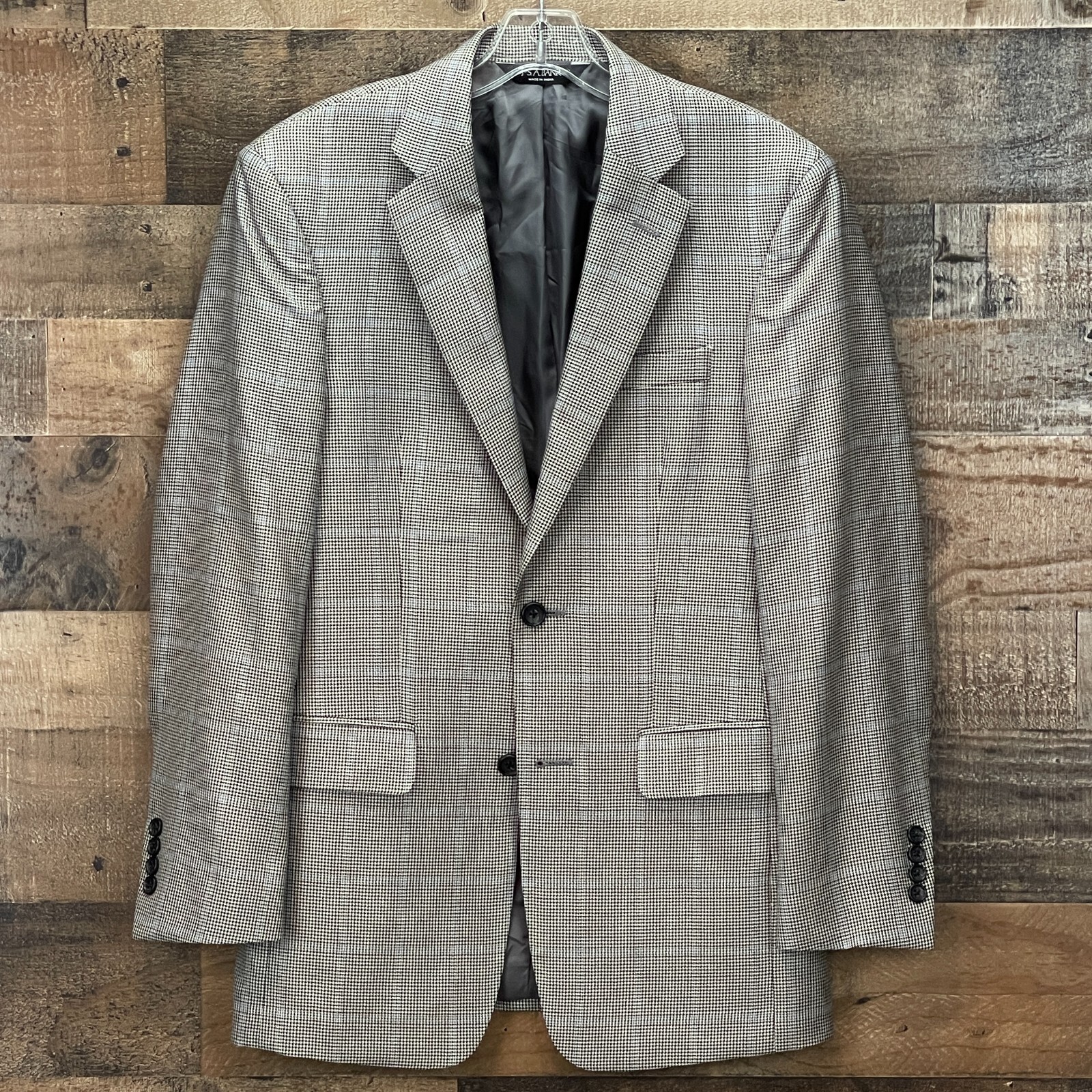 Jos A Bank Sport Coat Suit Jacket Mens 35R Gray Black Check Silk Wool Blazer