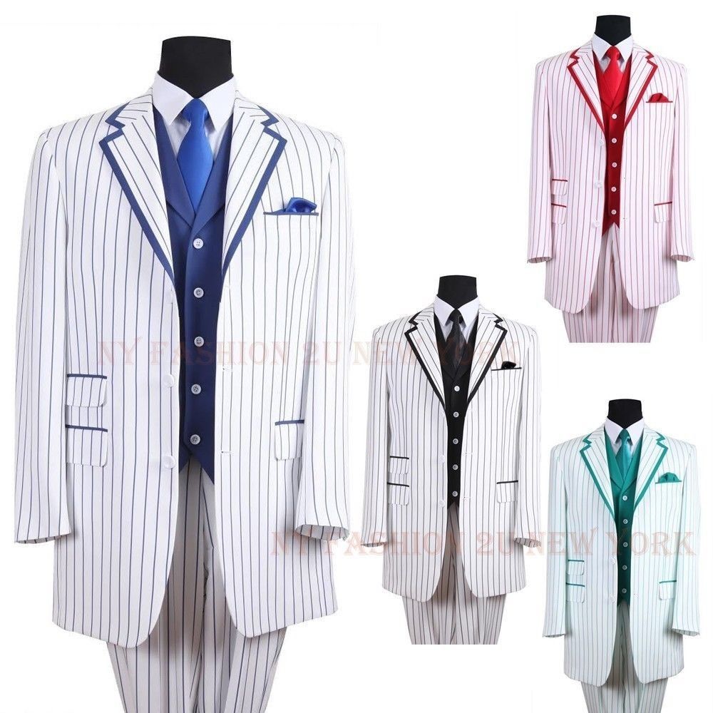 Men’s Elegant Luxurious Wool Feel Pinstripes Suit with Solid Vest
