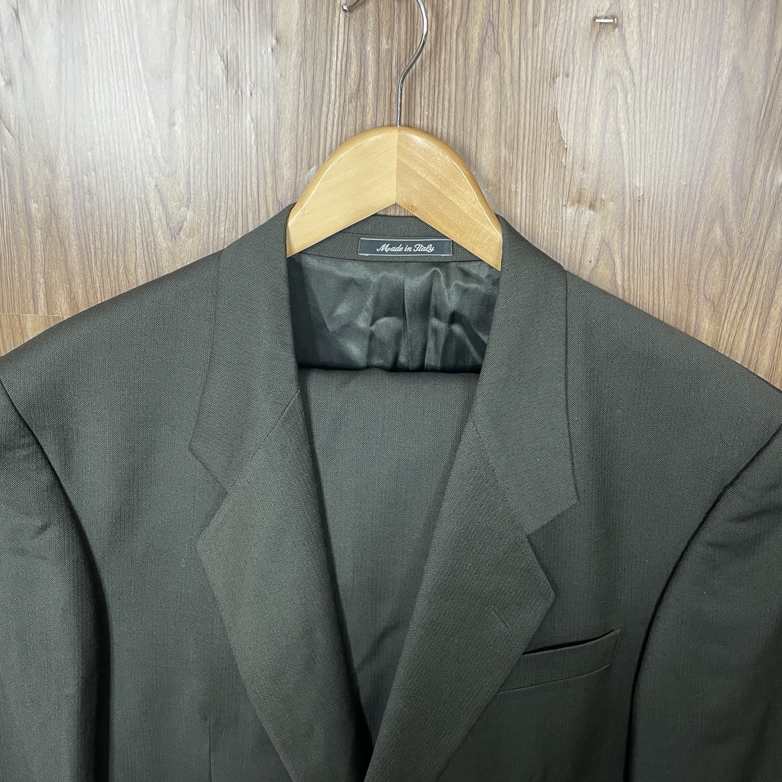 FLAW Vito Rufolo 2 Piece Suit Mens 42R 34×31 Green Brown Merinos Wool Italy Made