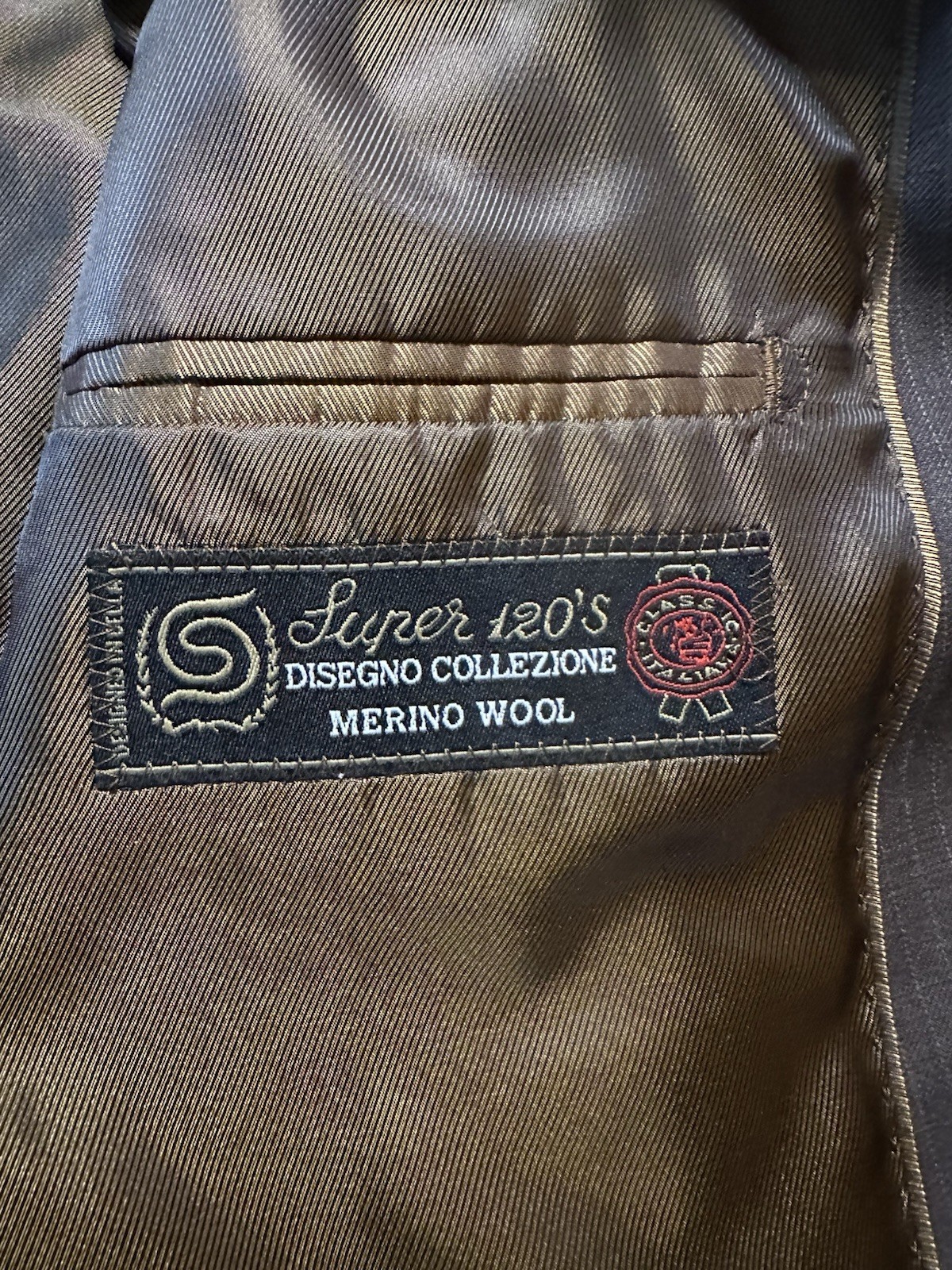 Montefino Uomo Super 120s Cloth Mens Blazer 42L Merino Wool Brown Pinstripe