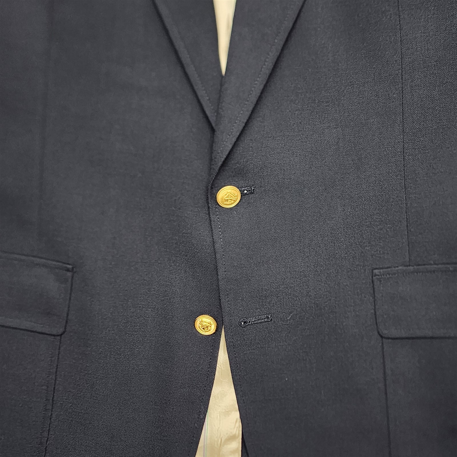 Vtg USA MADE Wimbledon Racquet Club 42R Navy Wool Hopsack Gold Button Blazer