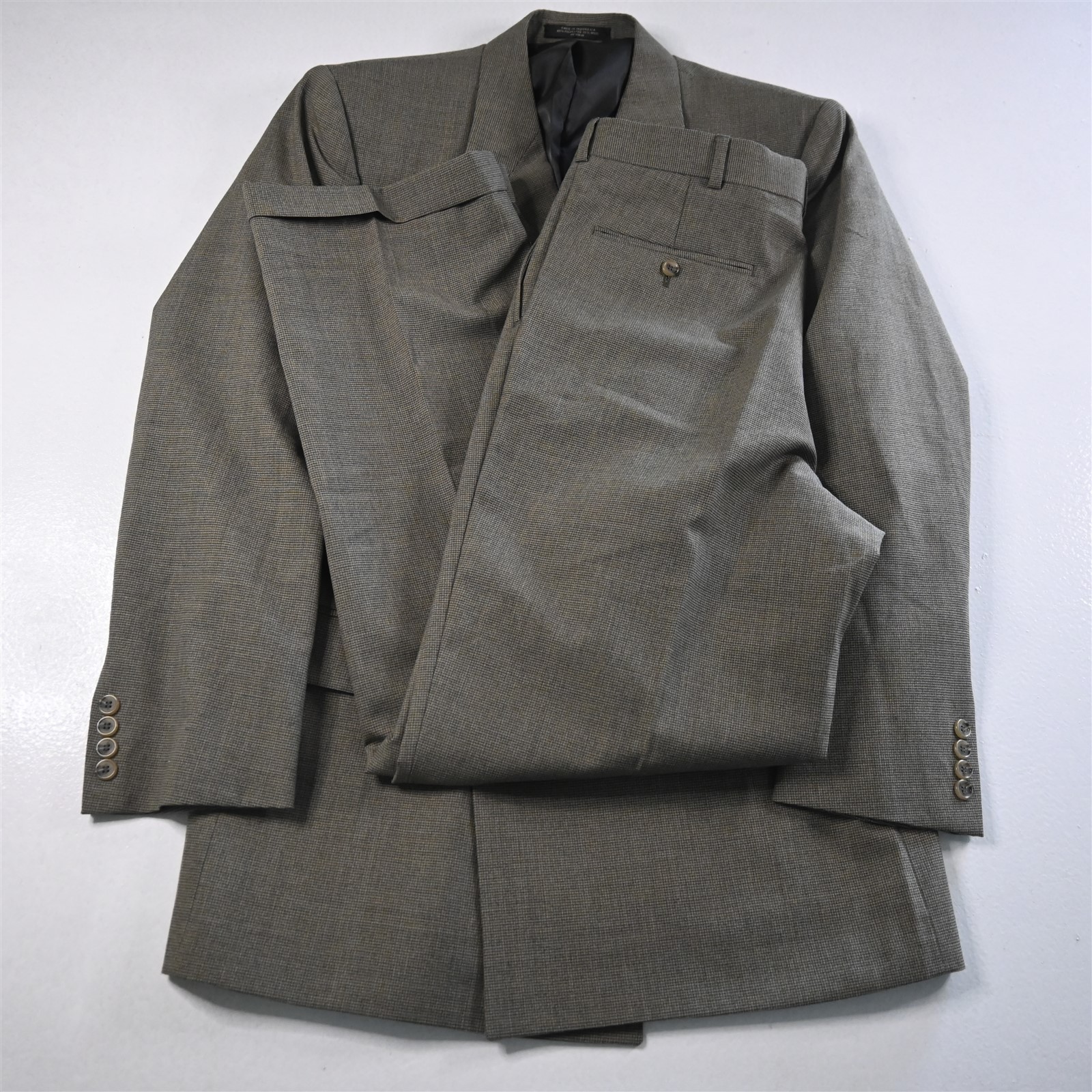 Vtg Mens Double Breasted 40L 32×34 Brown Check Wool Mens Jacket Pants Suit