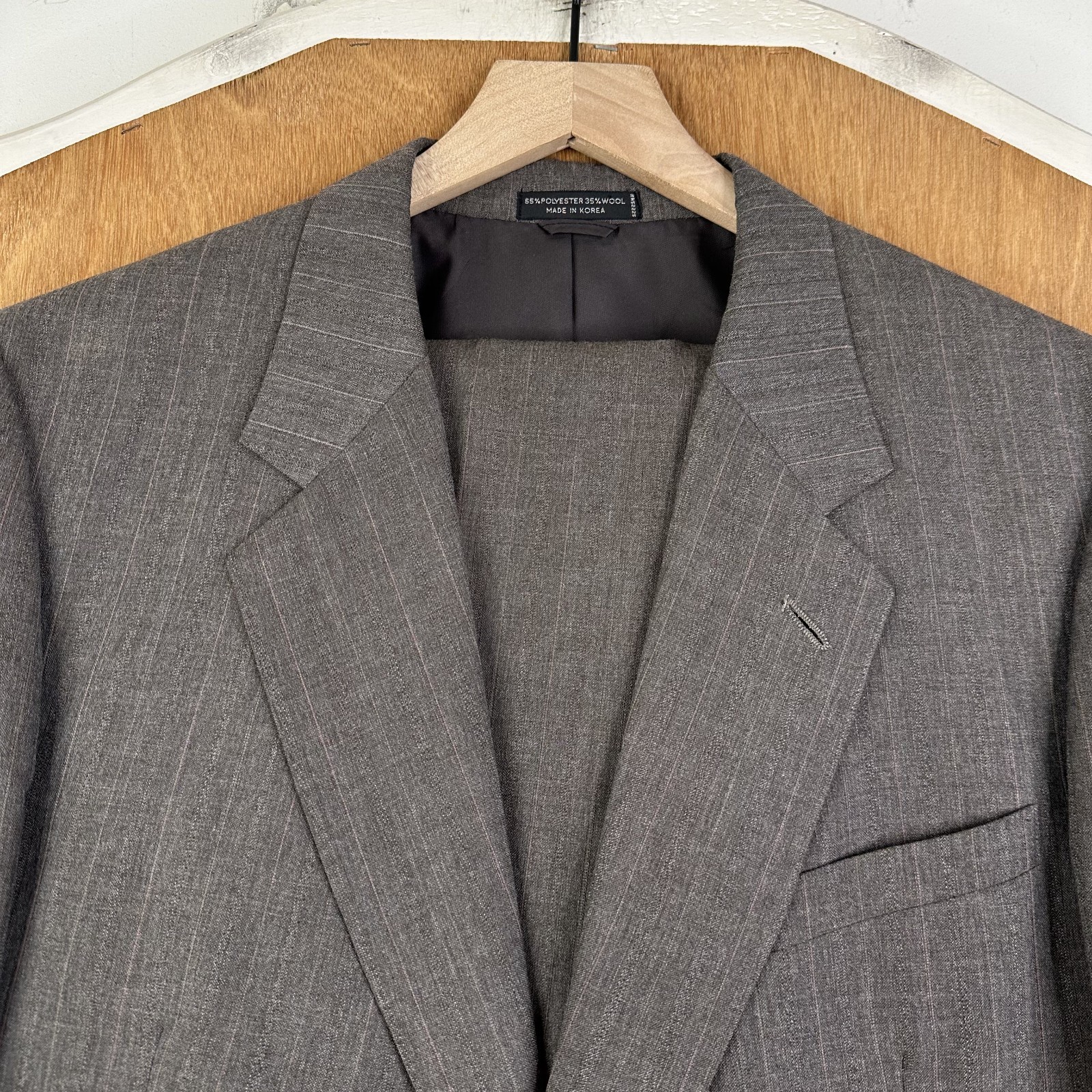 Bespoke Suit Mens 44L Gray Pinstripe 2 Button Polyester Wool Pants 34×31 Canvas