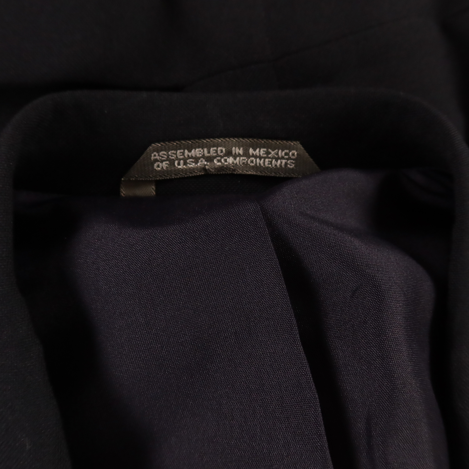 VTG Hopsack Suit L Blue 100% Polyester Jacket Pants Crested Buttons 44S 38×25