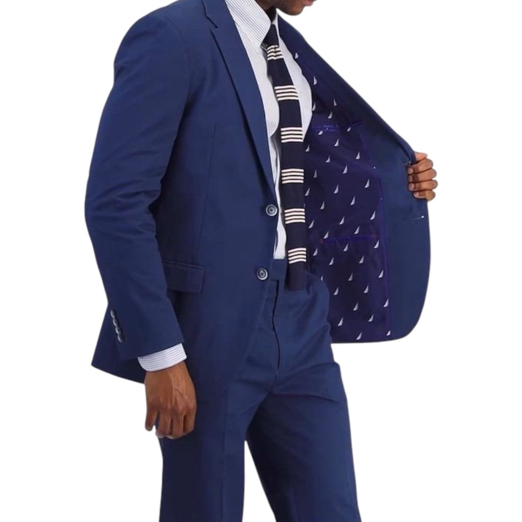 NAUTICA Modern-Fit Seasonal Cotton Stretch Suit Set Marine Blue 48L Blazer x 43W