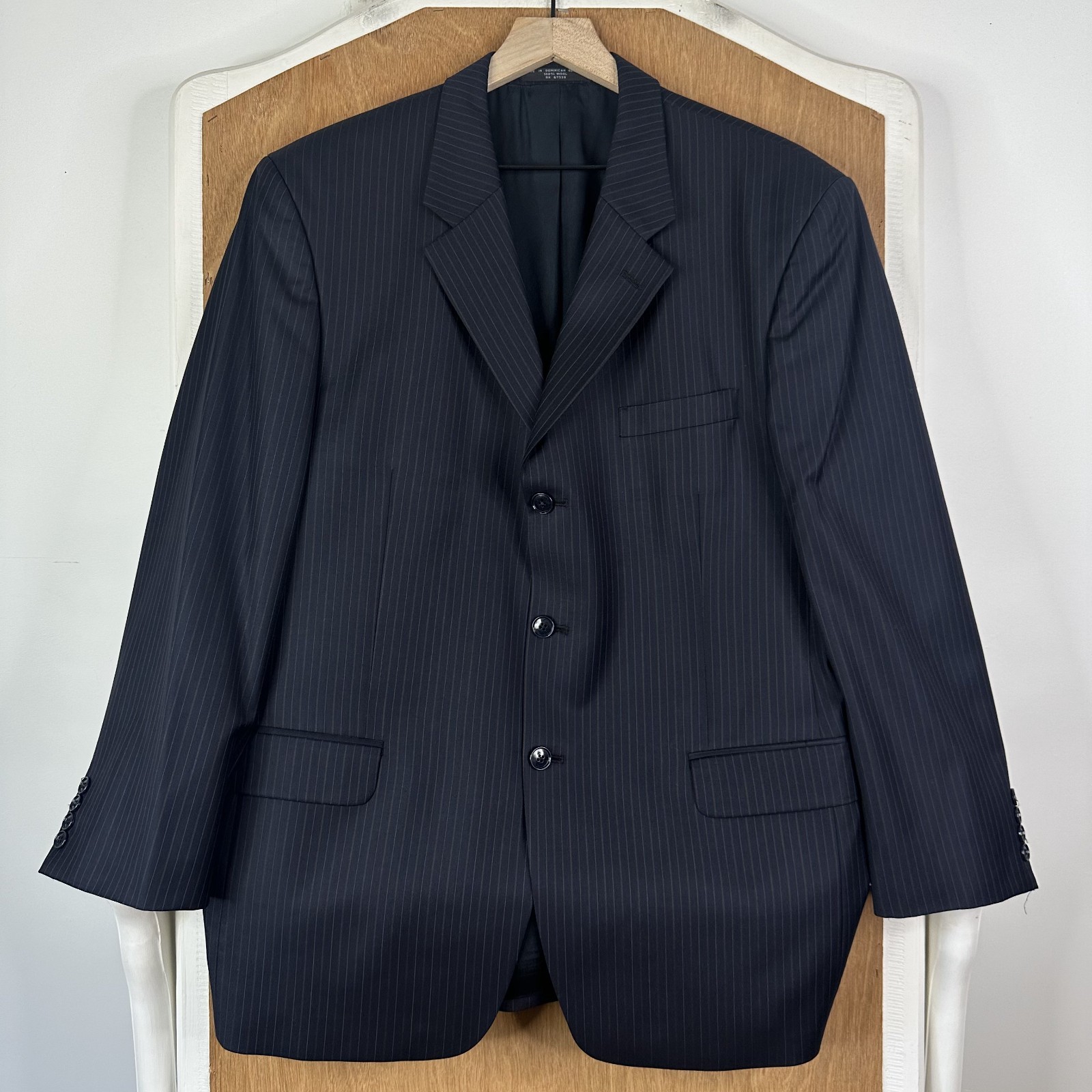 Jones New York Suit Mens 42R Navy Pinstripe 3 Button Wool Pants 34×29 3 Piece