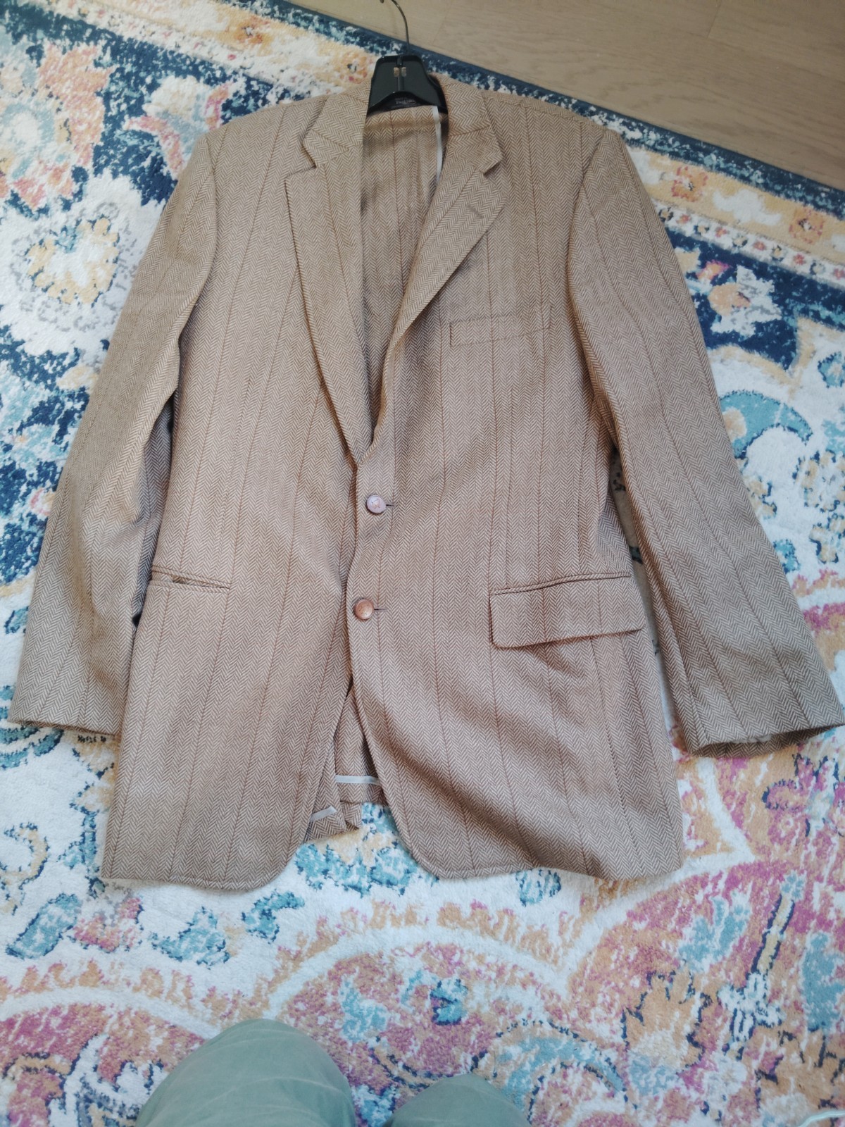 Paul Stuart unlined 42L Brown Herringbone 100% Wool Sport Coat Made in Canada