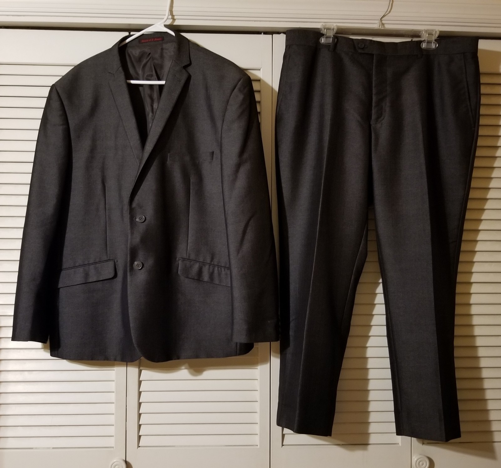 House Of St. Benets 48L Slim Jacket 38×28 Pants Suit Gray Poly Rayon 2-Piece