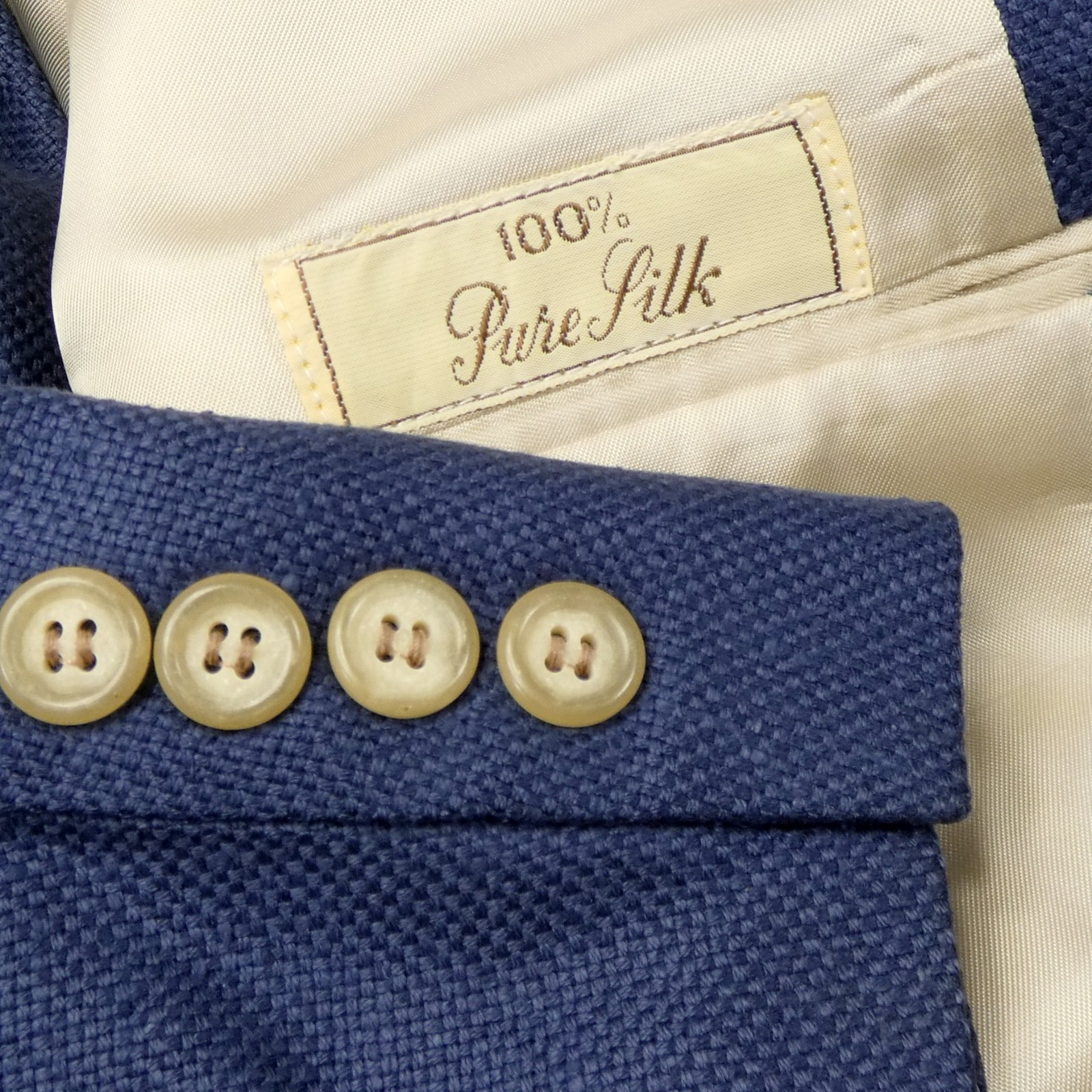 VTG 80s Brooks Bros Ivy Trad Slubby Pure Silk Basketweave Marine Blue Blazer 44L