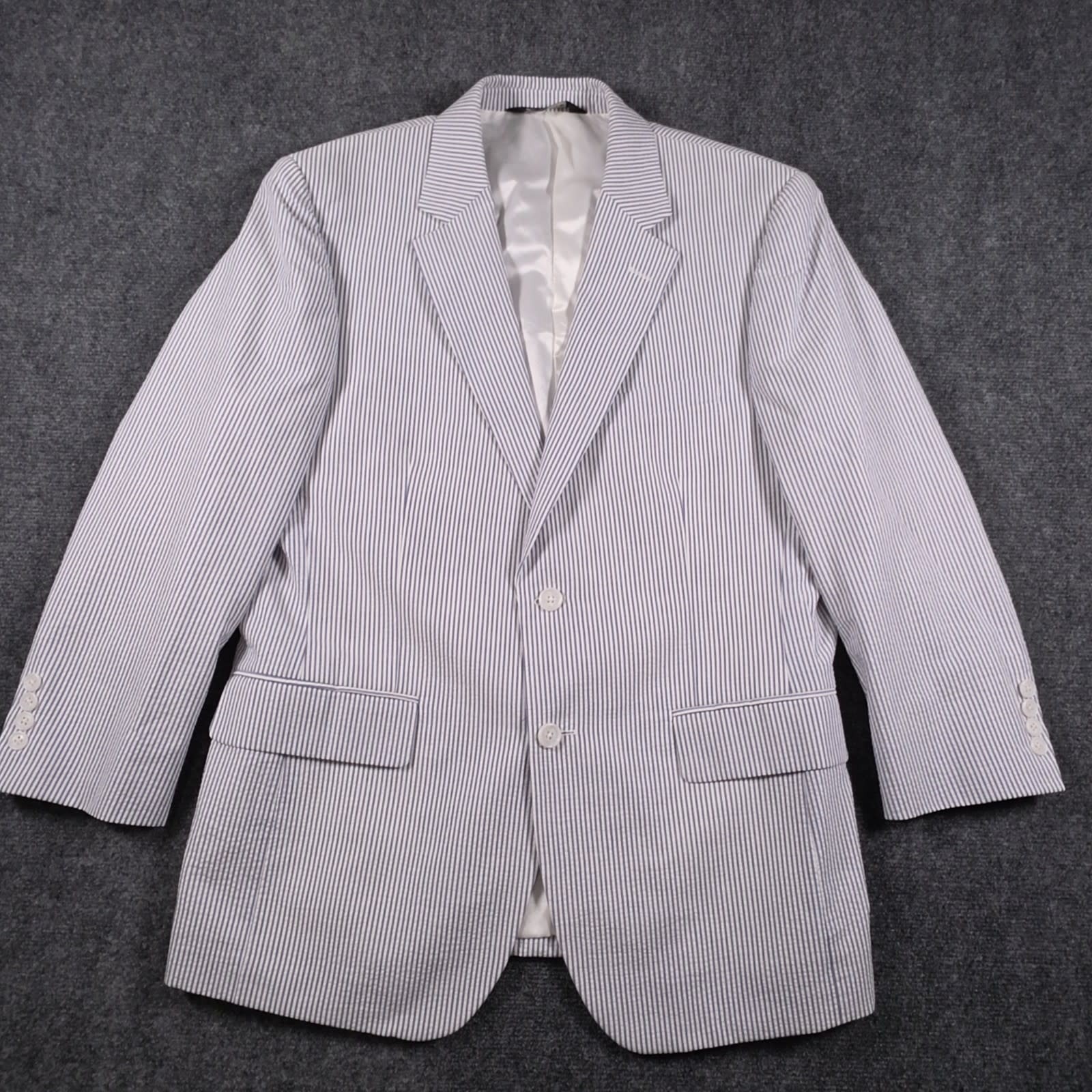Jos A Bank Stays Cool Blazer Mens 40S Short Seersucker Striped Sport Coat