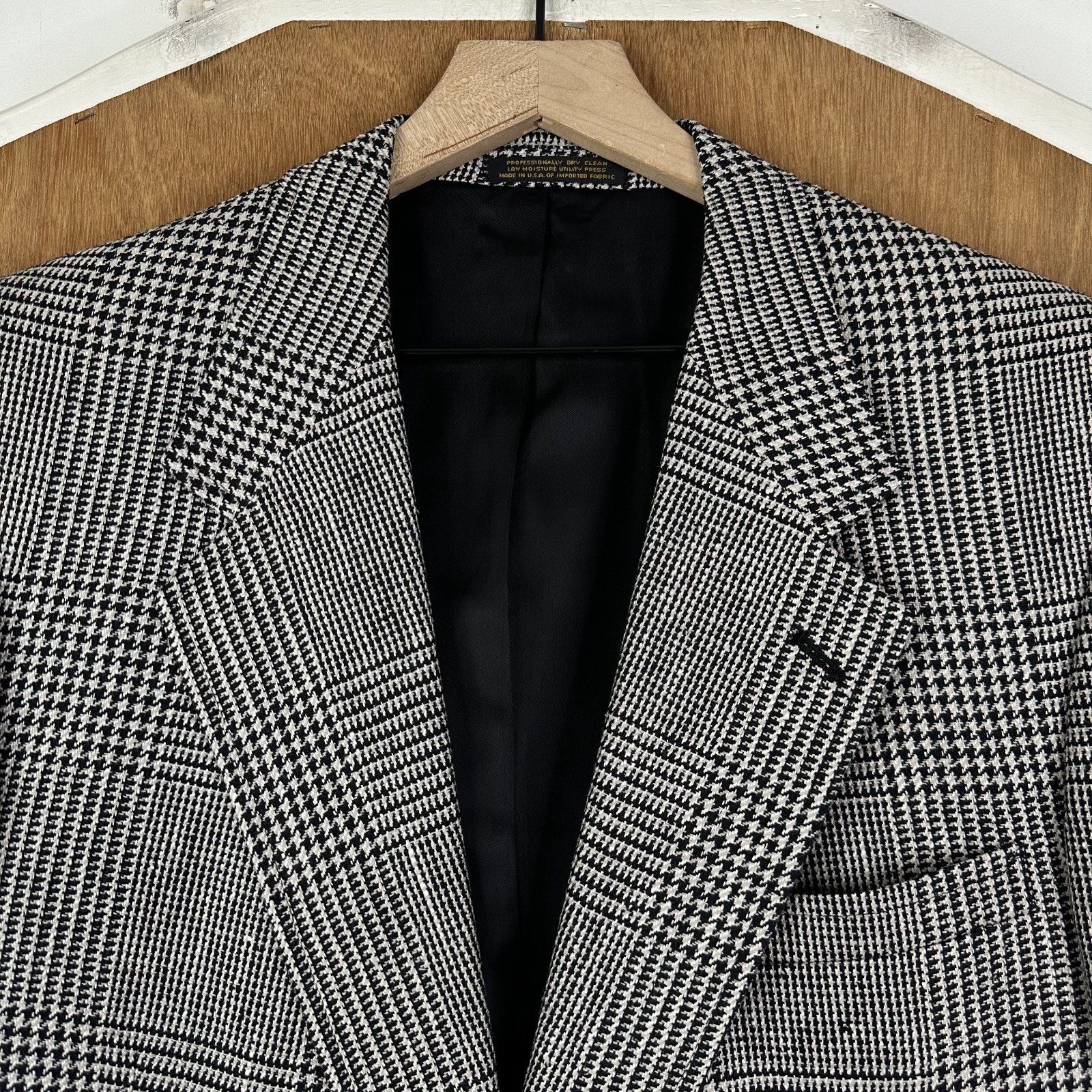 Evan Picone Blazer Mens 44R Gray Houndstooth 2 Button Wool Jacket Sport Coat