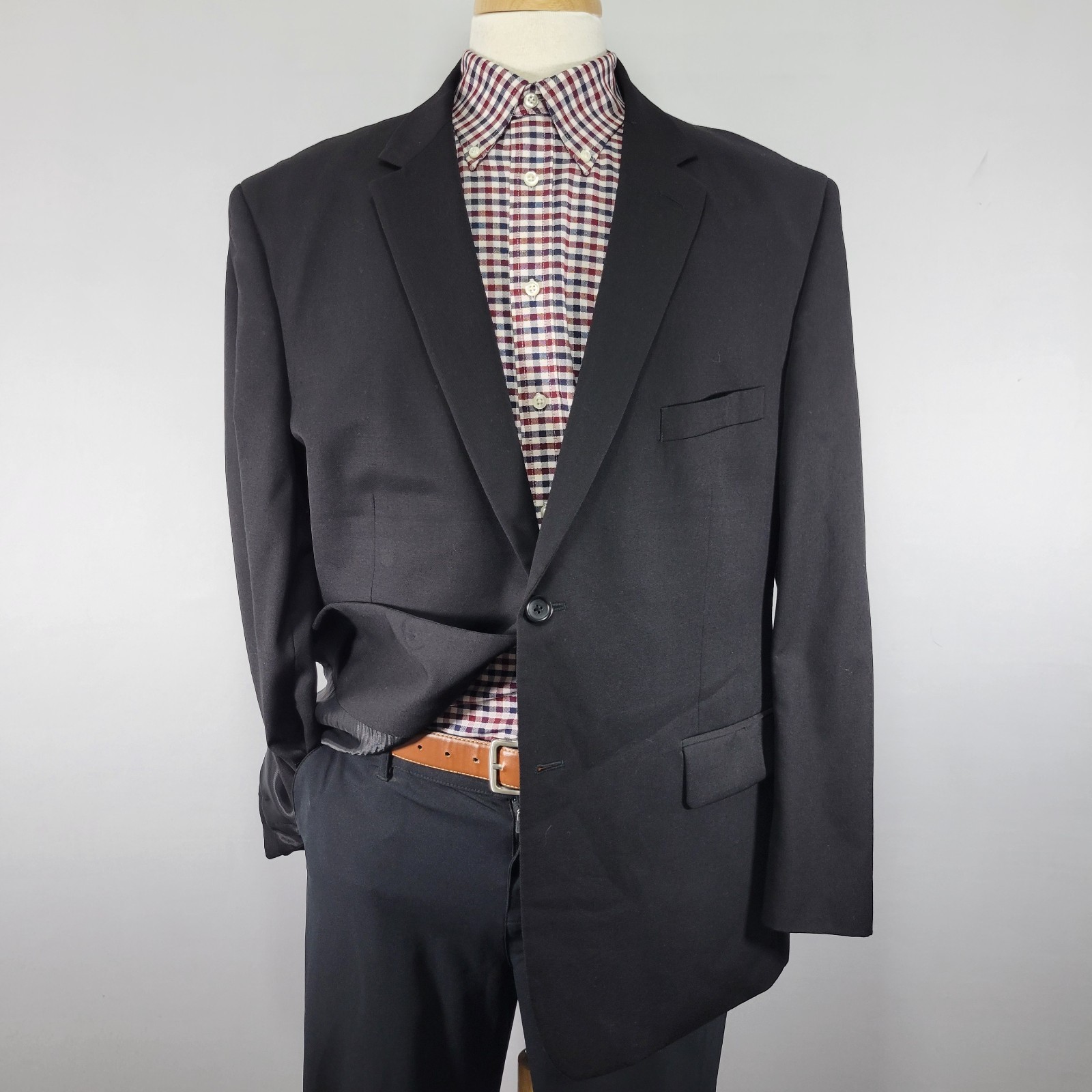 Pronto Uomo Platinum Men’s Sport Coat Blazer Two Button Black Wool 48R