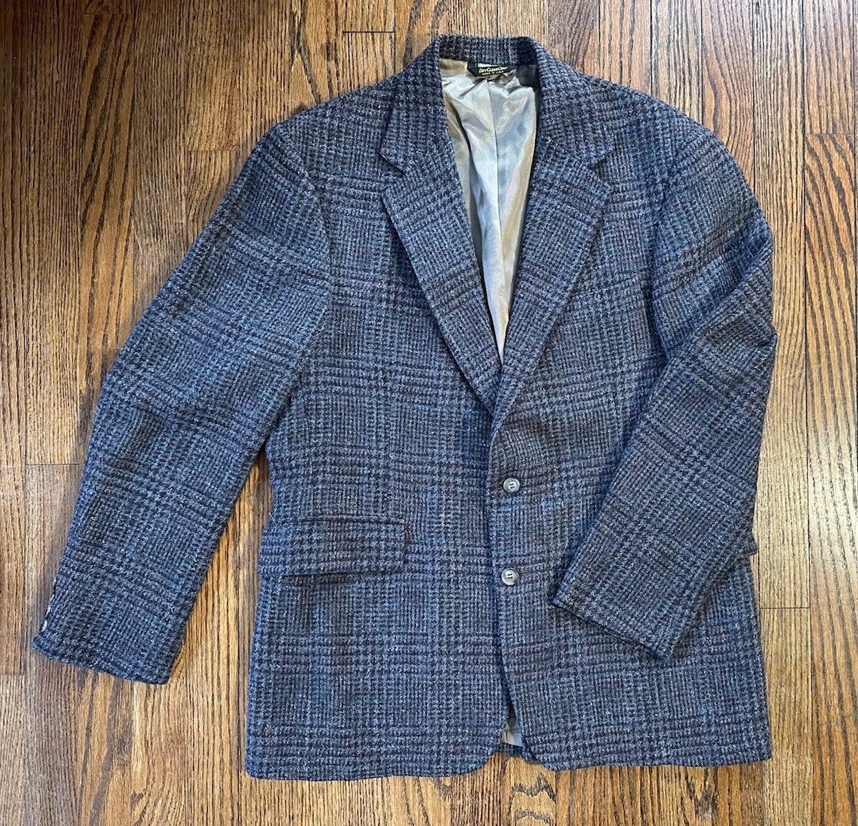 Vintage Hunting Horn Wool Tweed Sport Coat Mens Approx 40R USA Glen Plaid