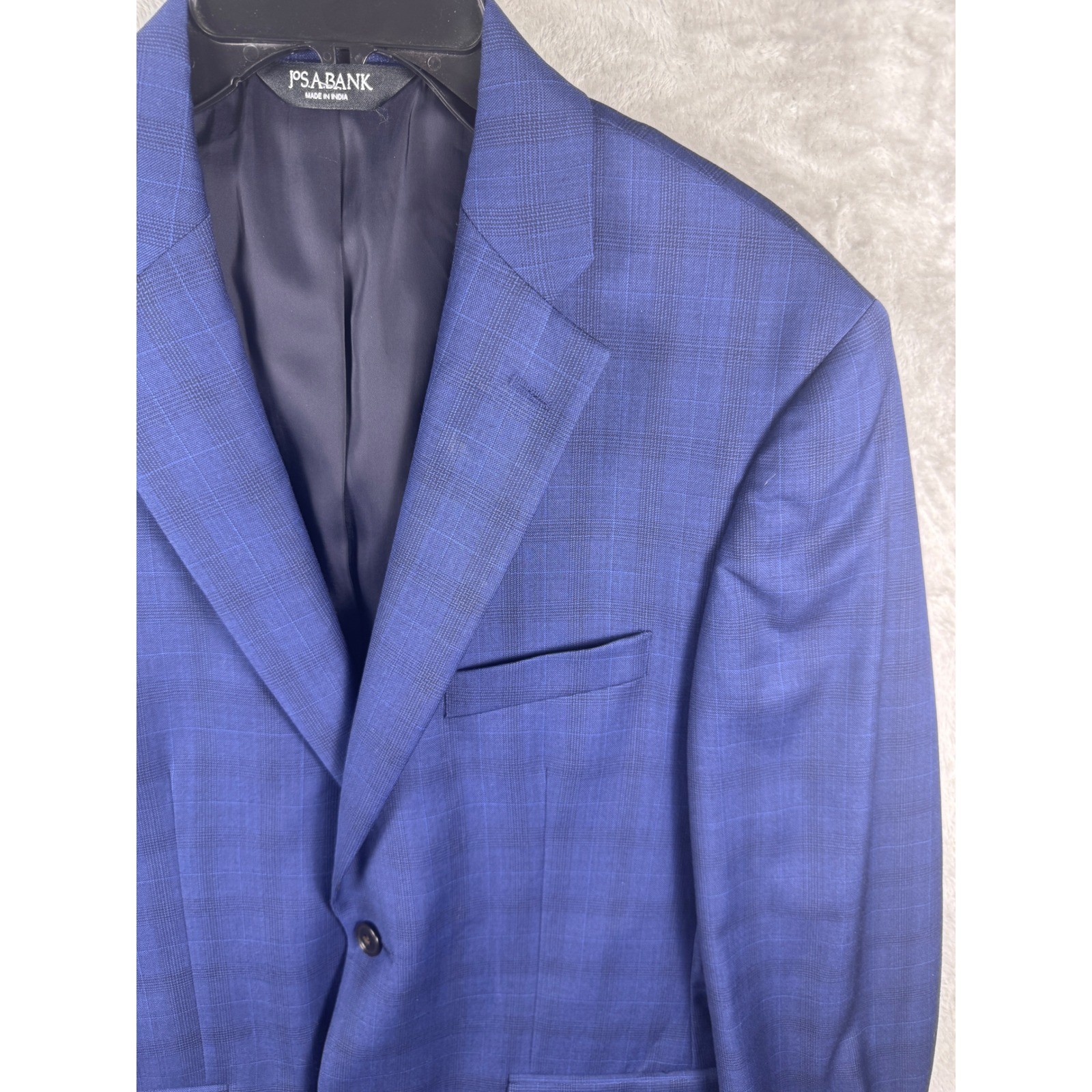 Jos. A. Bank Traveler Coat Mens 40R Blue Glen Plaid 100% Wool Sport Coat 40 Reg