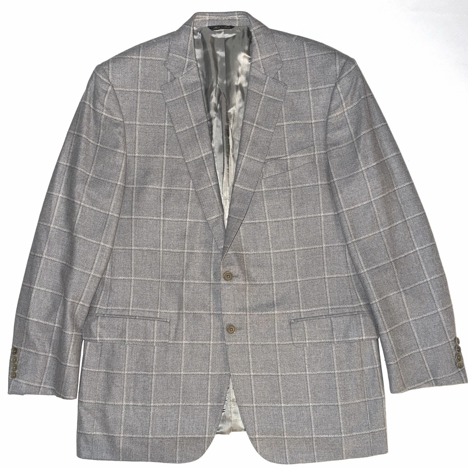 $1995 Scuderi Soft Italian Wool & Cashmere Gray Windowpane Sport Jacket 46L
