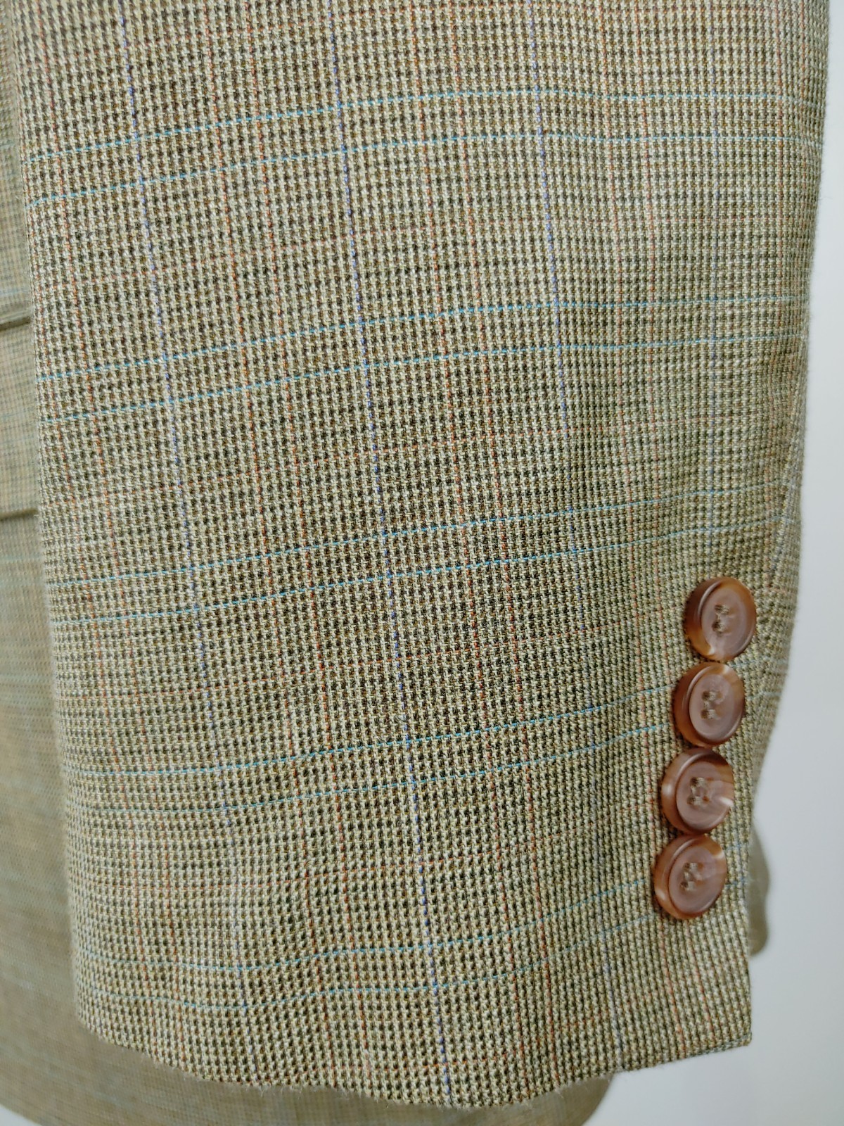 Ralph Lauren Sport Coat Mens 38/39S Beige Silk Wool Tan Blue Check Blazer Jacket
