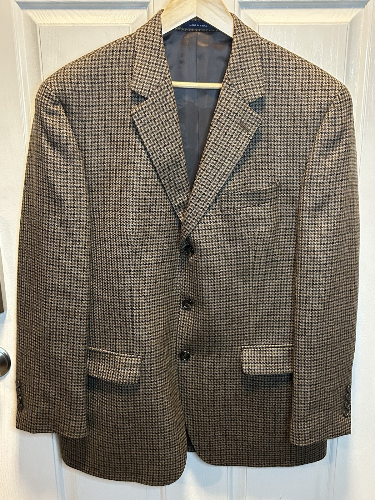 Ralph Lauren Sport Coat Mens 42R Brown Houndstooth Wool Cashmere Blazer Jacket