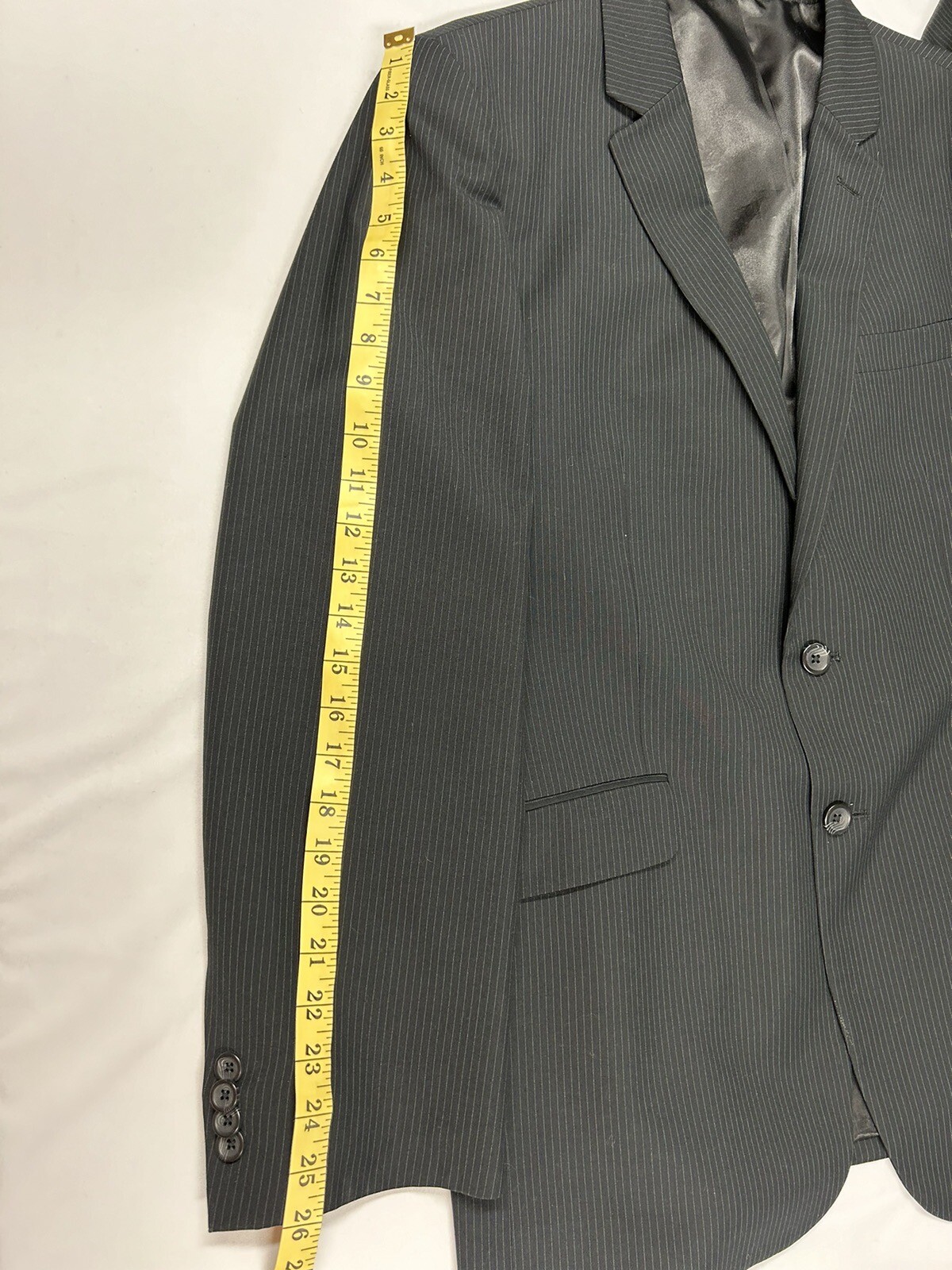 Kenneth Cole Mens Black Pinstripe Blazer Jacket Sport Coat 42R Formal Business