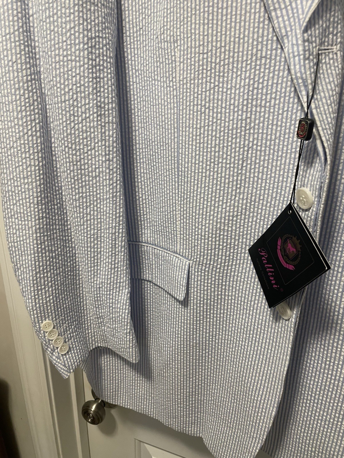 Blue Seersucker 3 Piece Suit 50 L 45 Waist Unhemed NWT Wedding! Southern Charm!