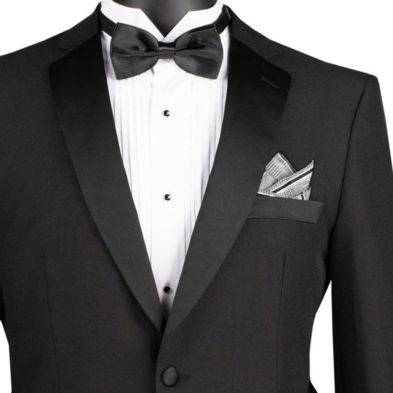 LUCCI Men’s Black Slim Fit Formal Tuxedo Suit w/ Sateen Lapel & Trim NEW