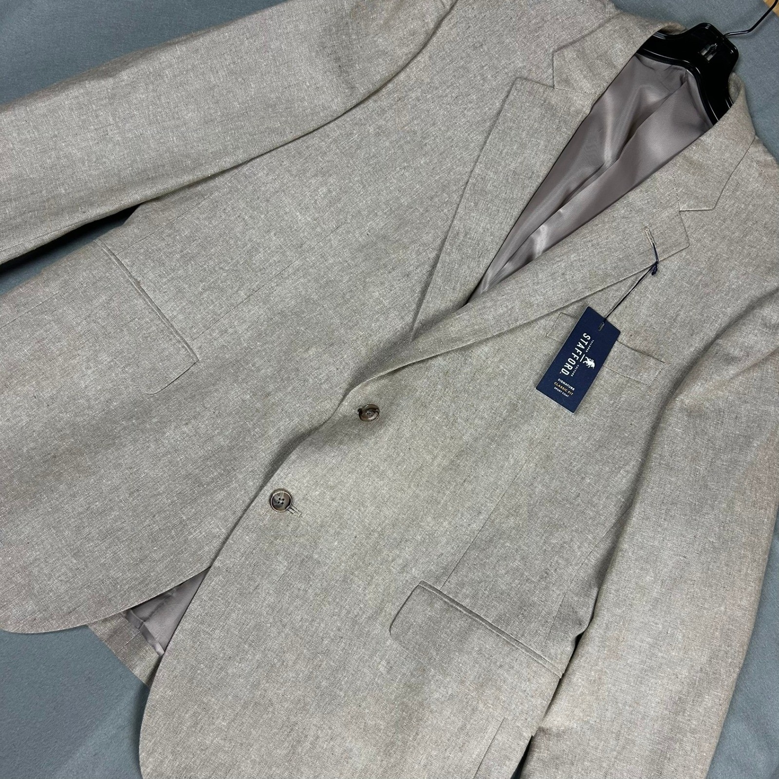 Stafford Sport Coat Signature Classic Fit Linen Cotton Men 48 Reg Khaki
