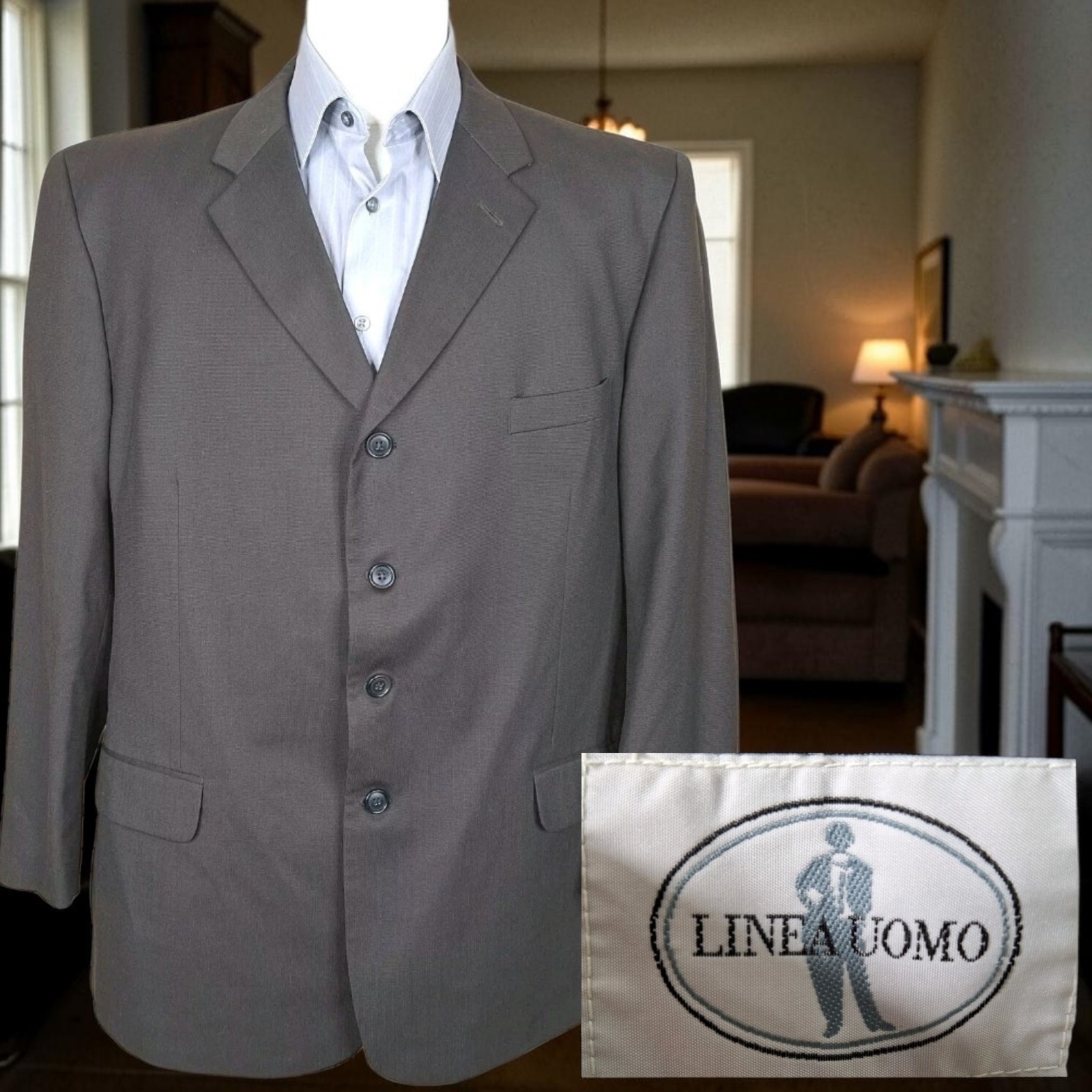 Linea Uomo Jacket Blazer Mens 48R Brown Wool 4 Button Ventless
