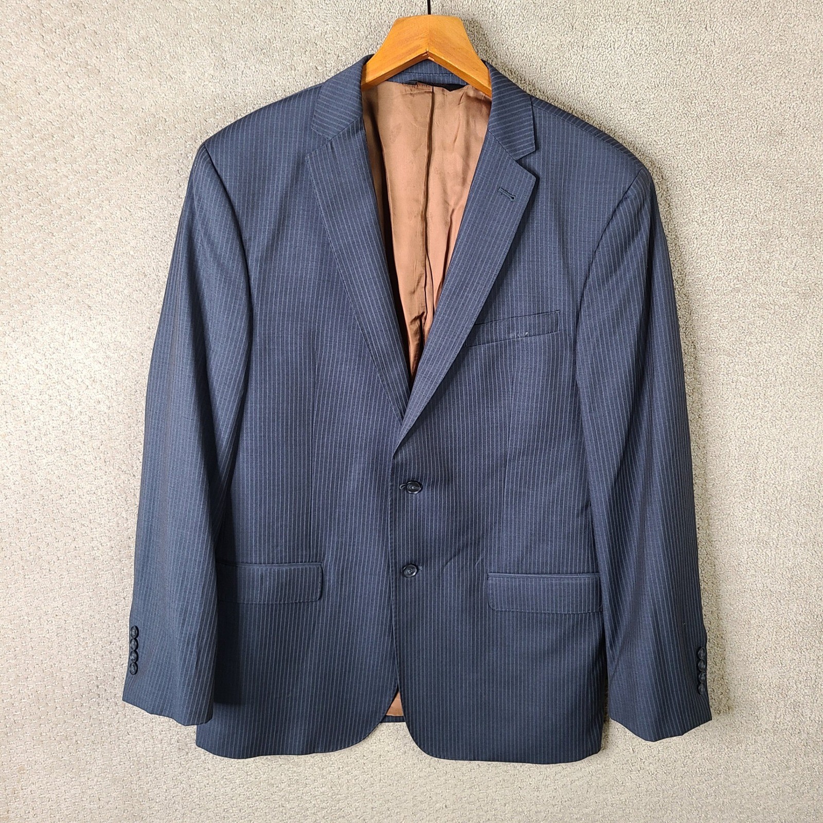 Jos A Bank Jacket Mens 44L Blue Striped Blazer Slim Fit Wool 2 Button Suit Coat